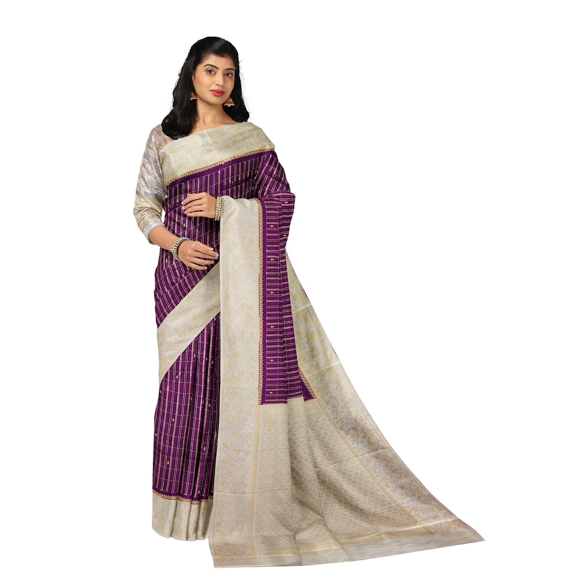 Wine Georgette Saree – Cream Border – Shop Online