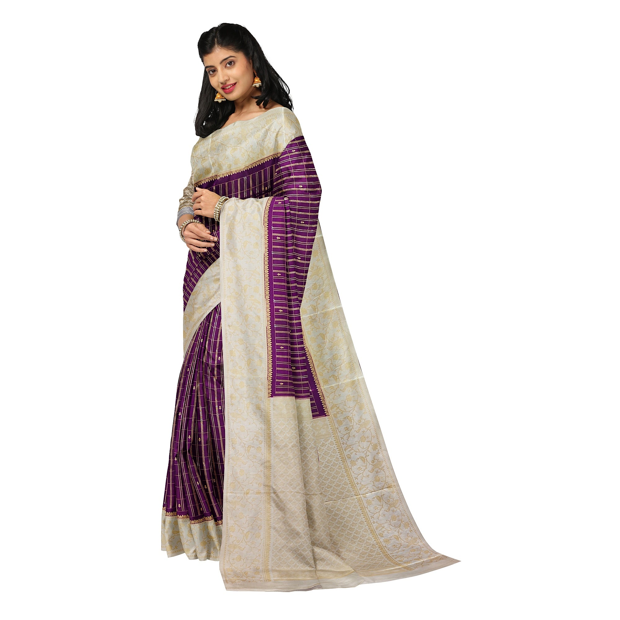 Wine Georgette Saree – Cream Border – Shop Online