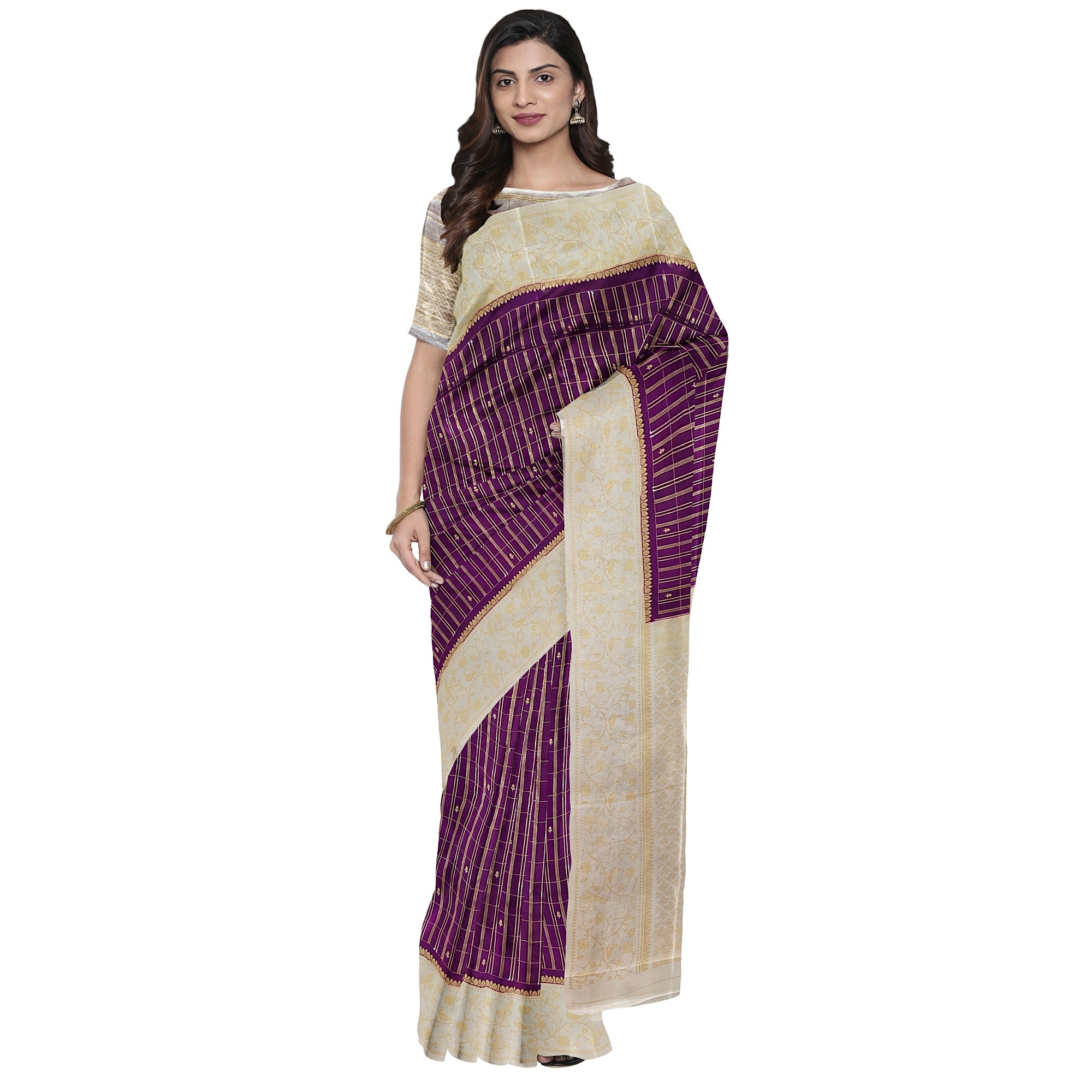 Wine Georgette Saree – Cream Border – Shop Online