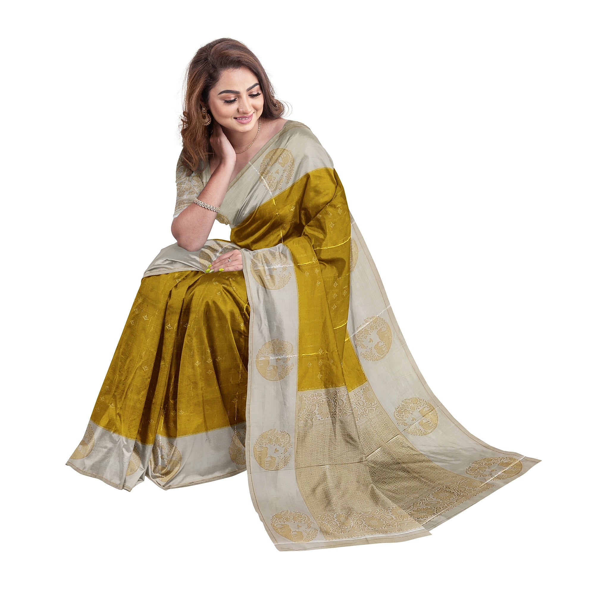 Lemon Green Georgette Saree – White Border – Shop Online