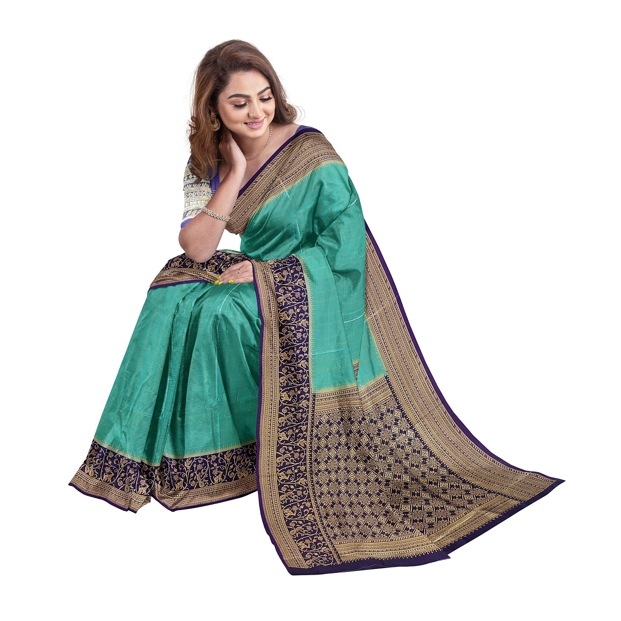 Rama Blue Georgette Saree – Purple Border – Shop Online