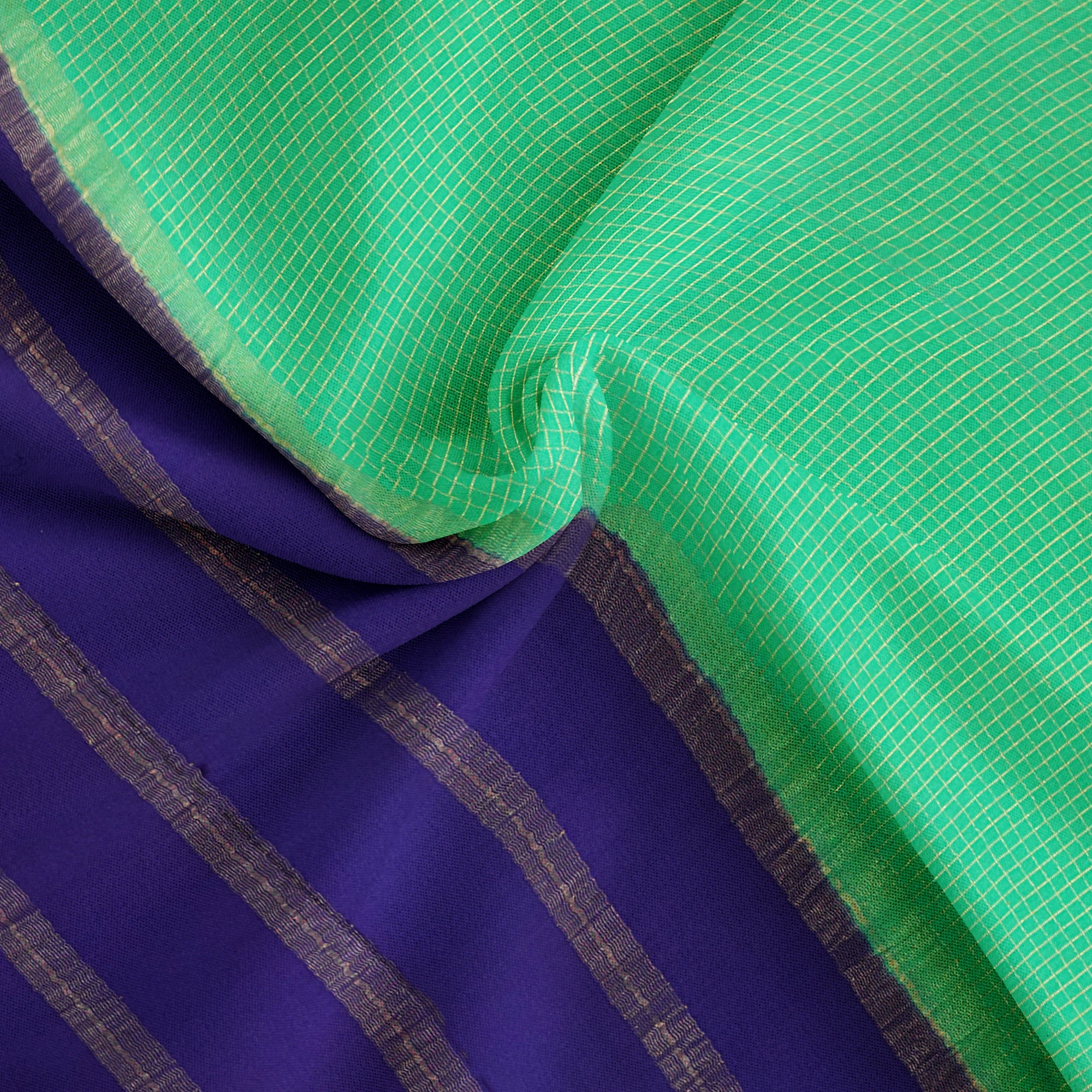 "Stunning Rama Green Bentex Mysore Crape Silk Saree with Navy Blue Gold Zari Border - 100gms | New Sudarshan Silks" - New Sudarshan Silks`