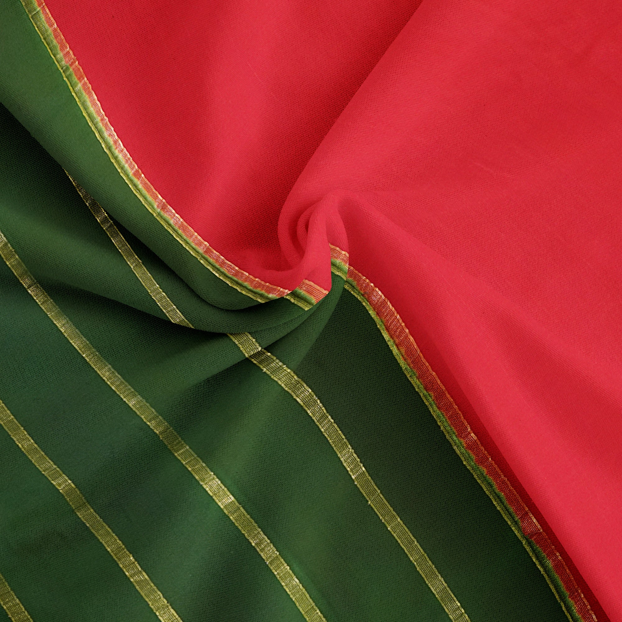 "Vibrant Red Pure Mysore Silk Saree with Bentex Bottle Green & Gold Zari Border" - New Sudarshan Silks`