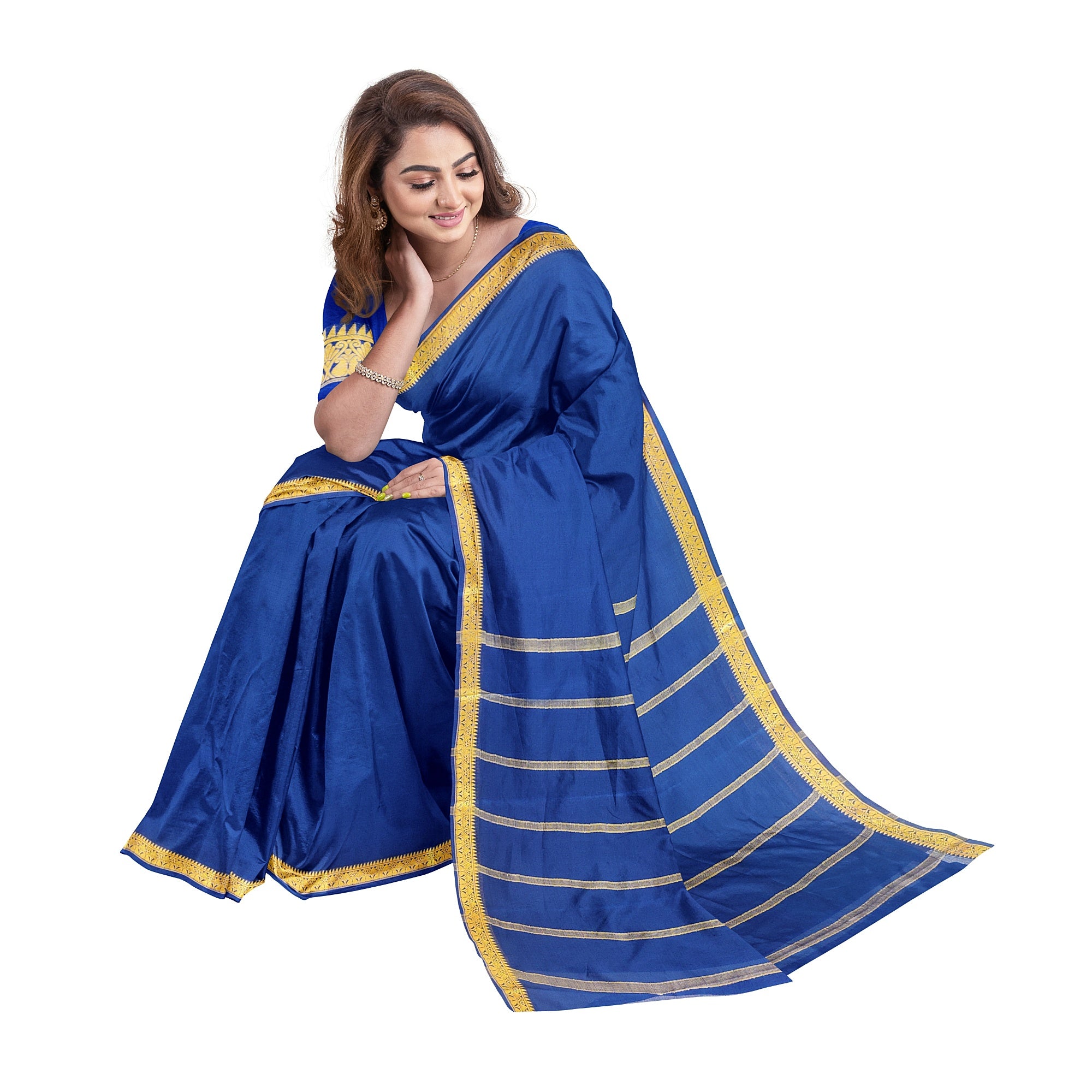 Navy Blue Mysore Silk Saree with Zari Border