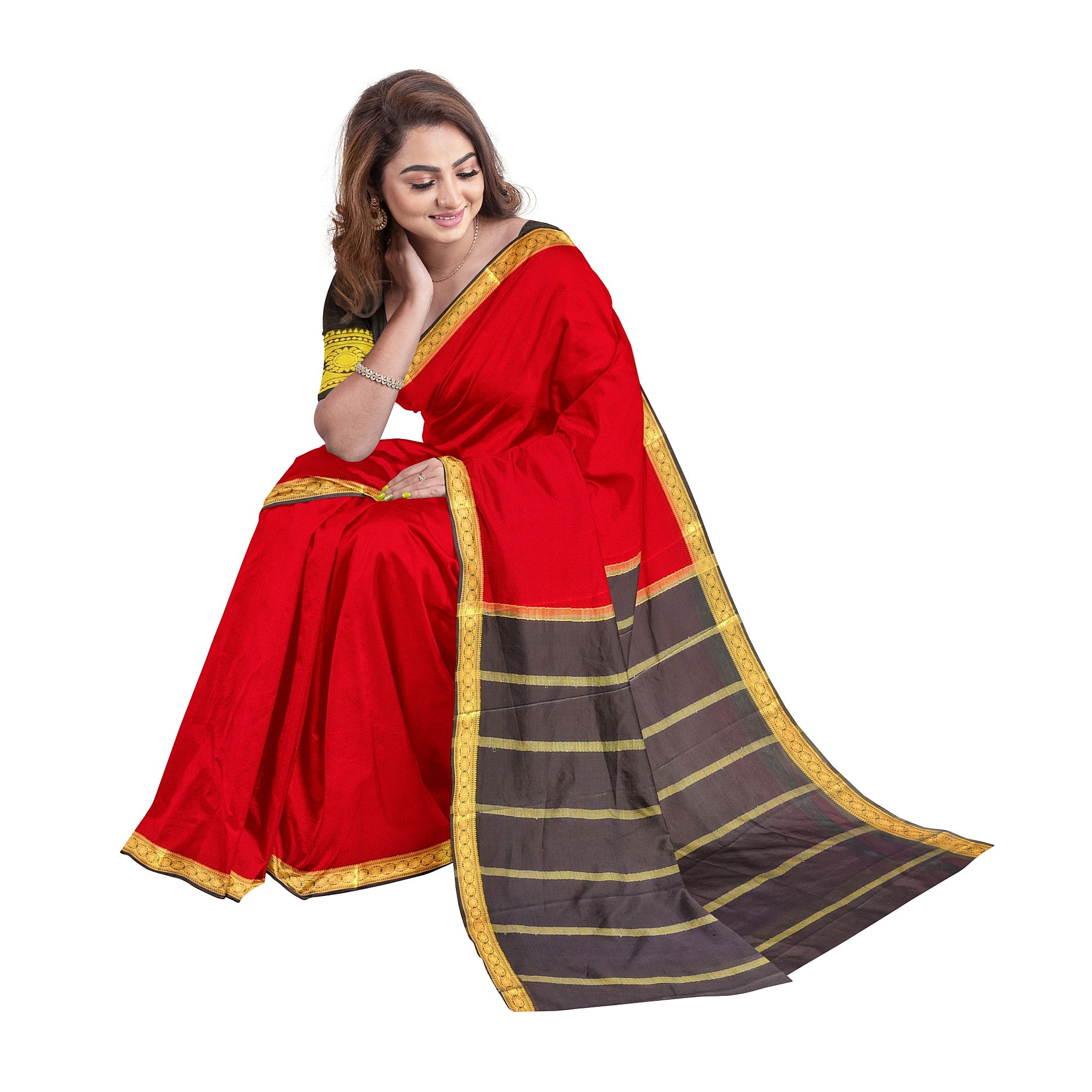Red Mysore Silk Saree with Black Zari Border