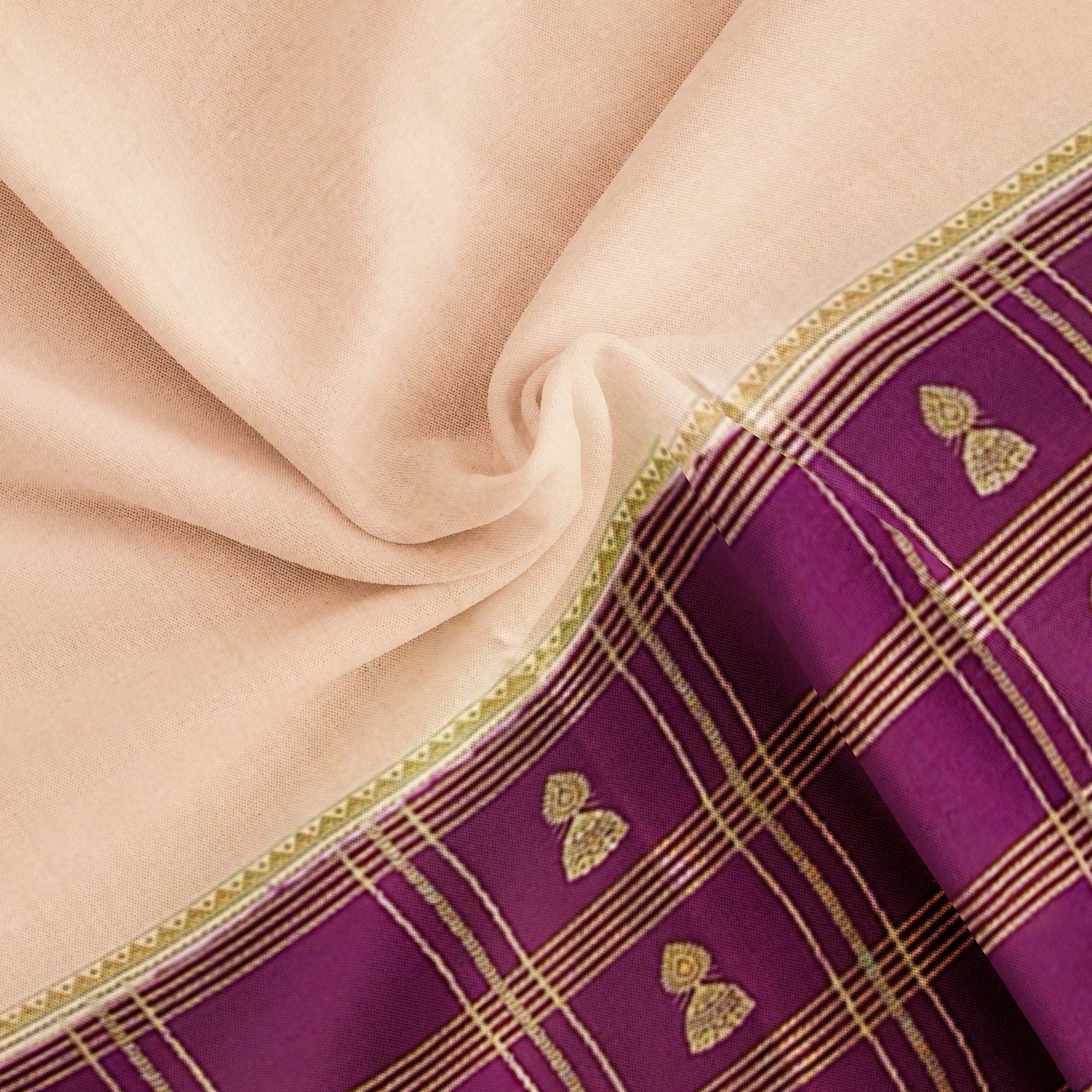Half-and-Half Maroon Mysore Silk Saree with Peach Jhumka Design