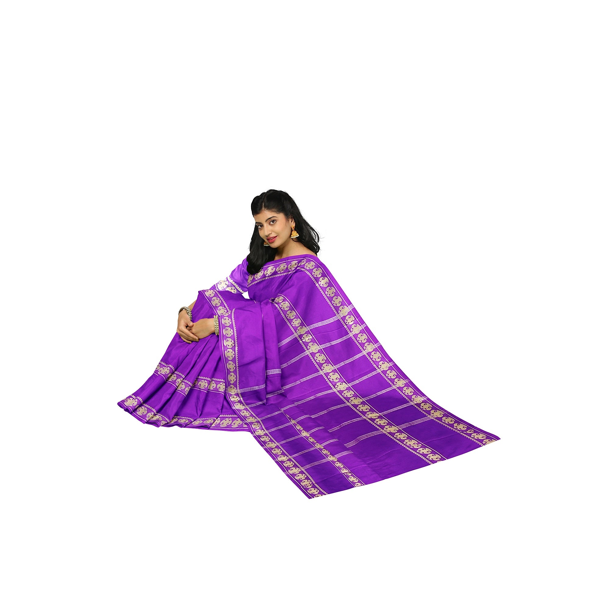 Purple Mysore Silk Saree with Peacock Design