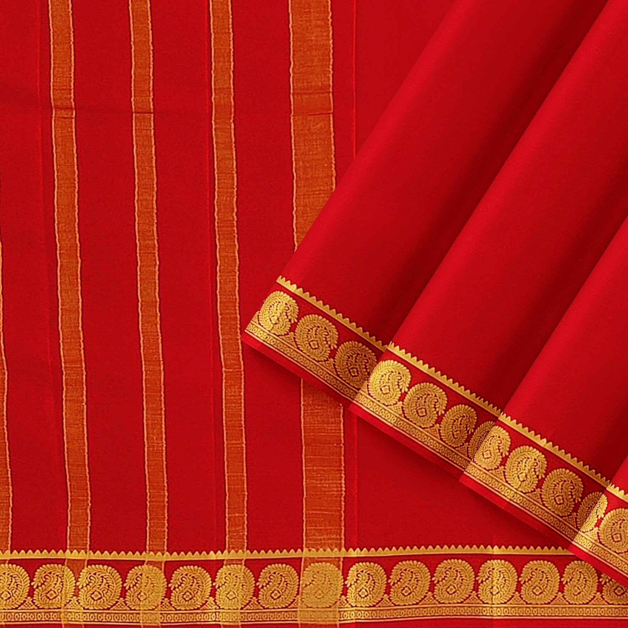 Red Mysore Silk Saree with Mango Border – Shop Online