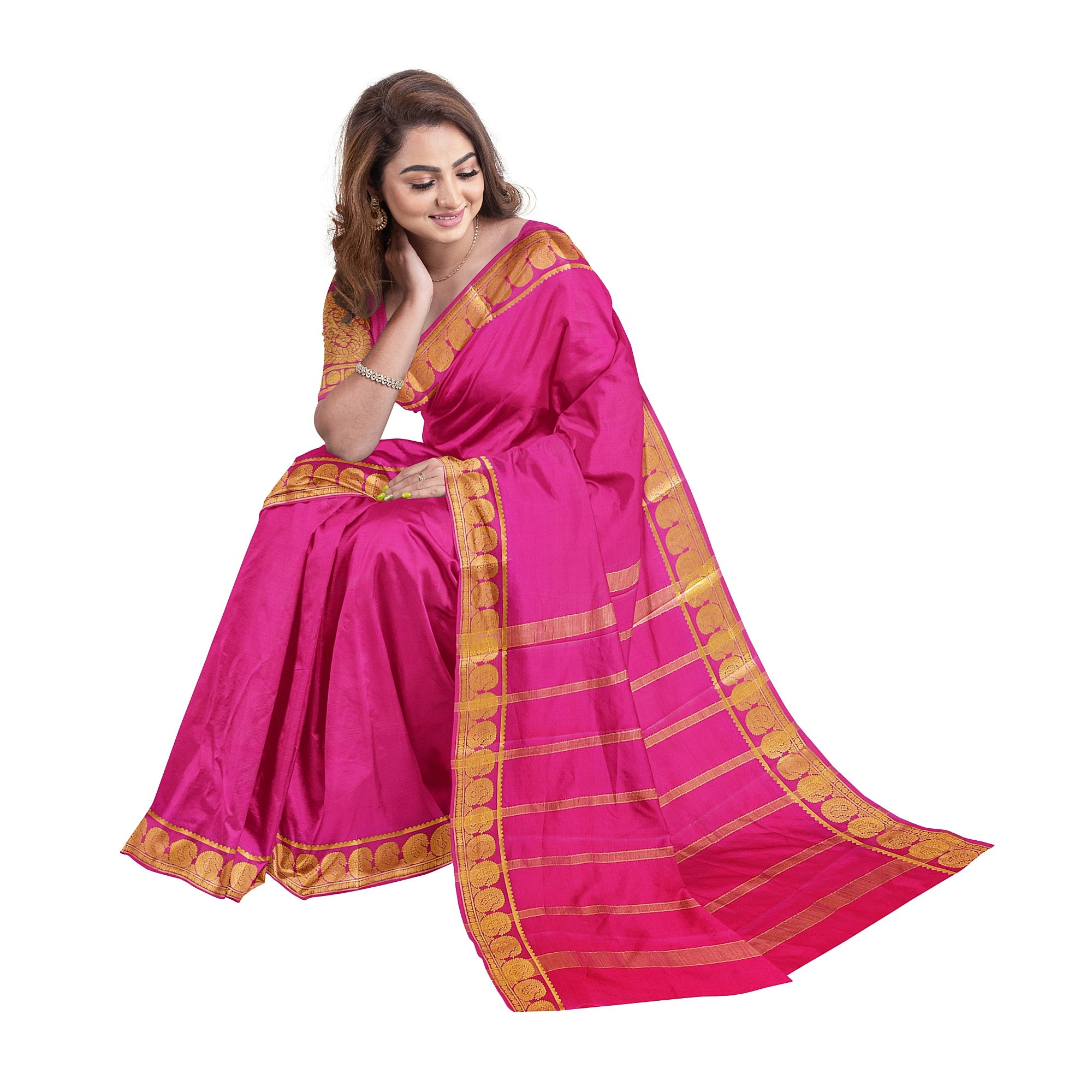Light Pink Mysore Silk Saree with Mango Zari Border