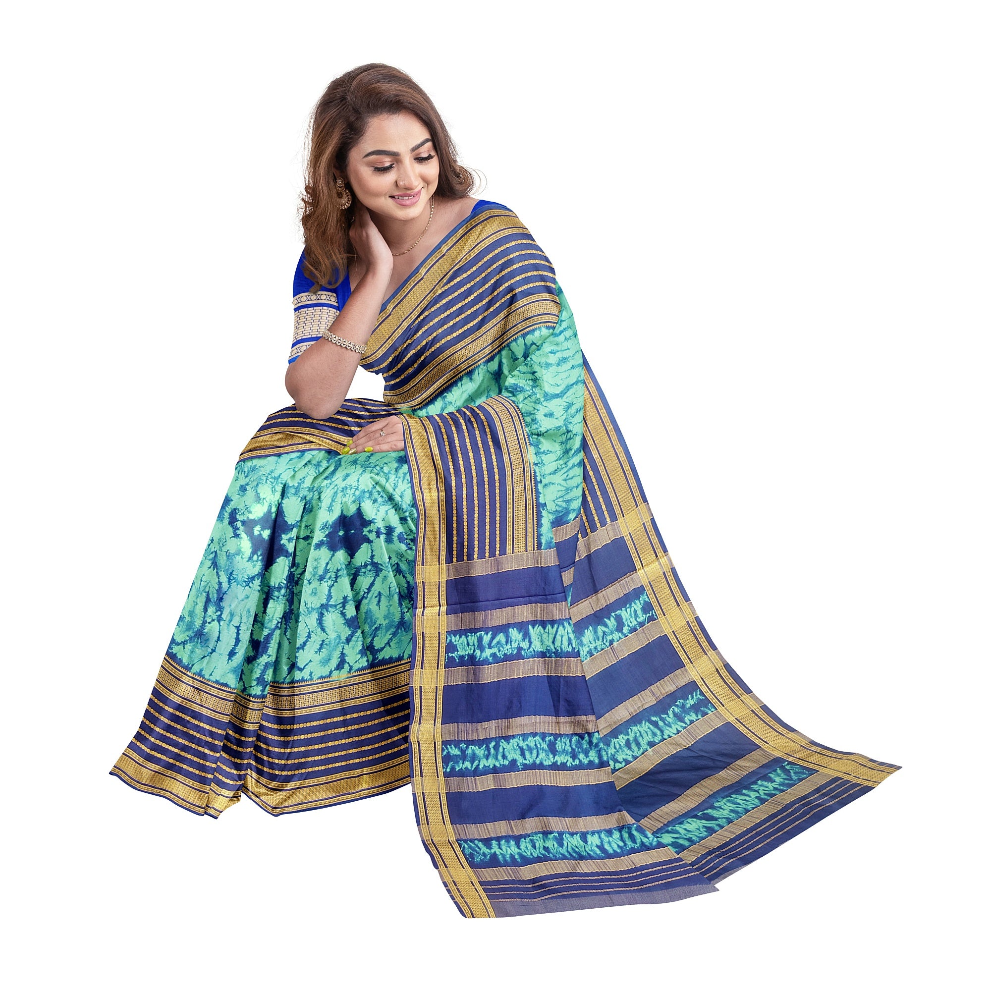 Navy Blue Mysore Silk Saree with Dying Work – New Arrival