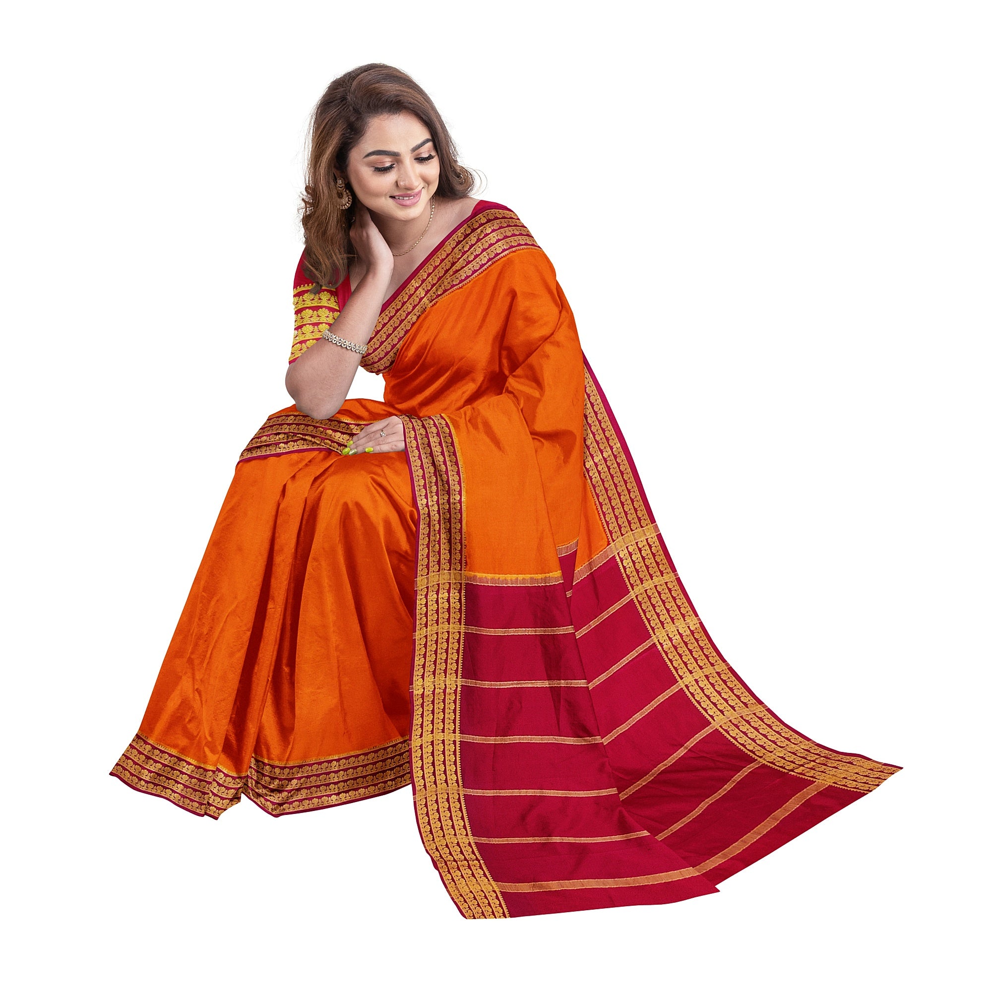 Mustard Yellow Mysore Silk Saree with Majenta Pink Zari Lines Border