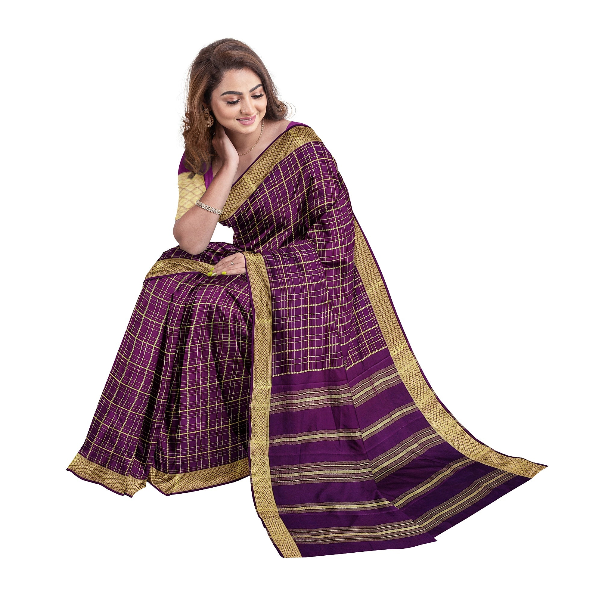 Vintage Maroon Checked Mysore Silk Saree