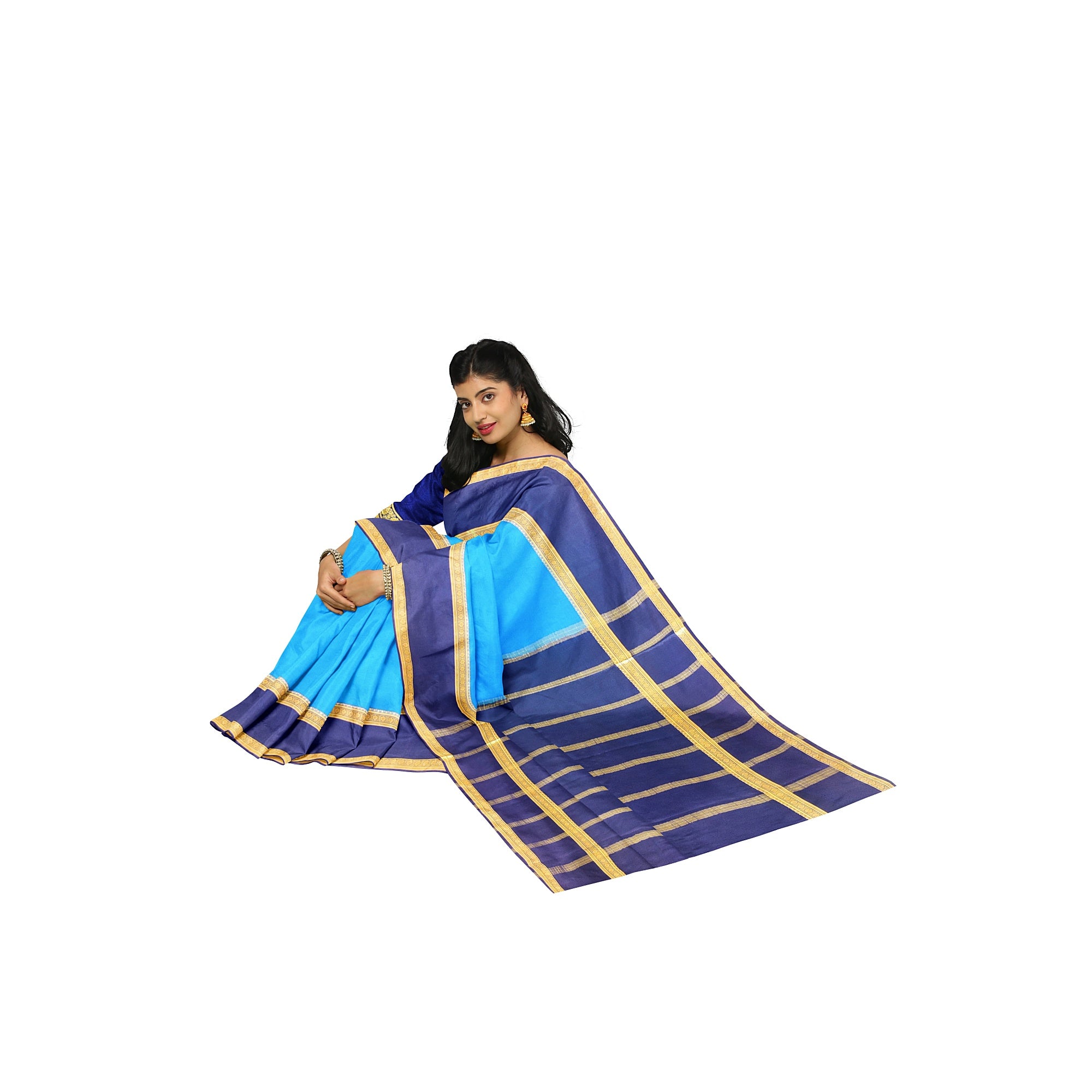 Ink Blue Mysore Silk Saree with Navy Blue Bentex Zari Border