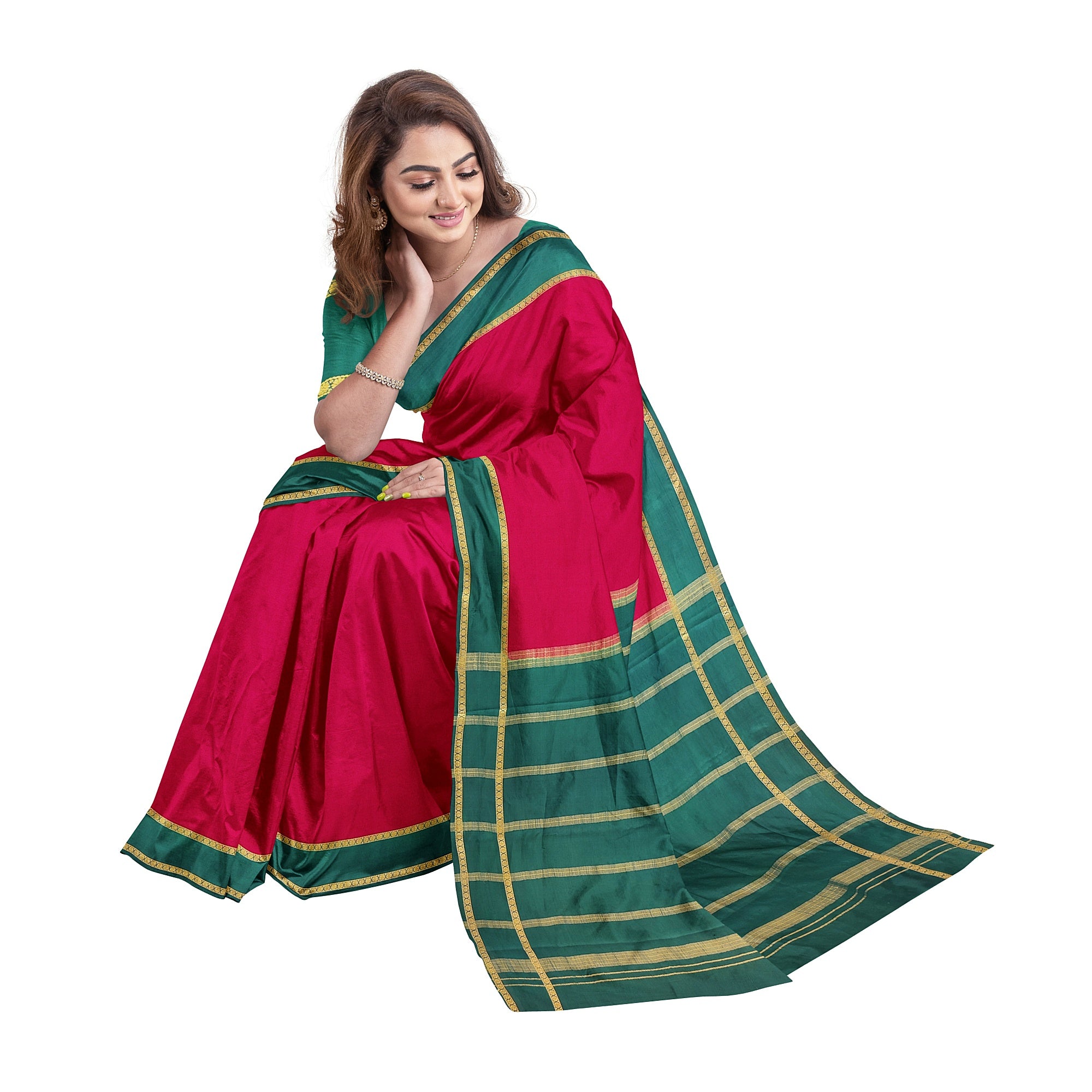 Traditional Red Mysore Silk Saree with Green Border