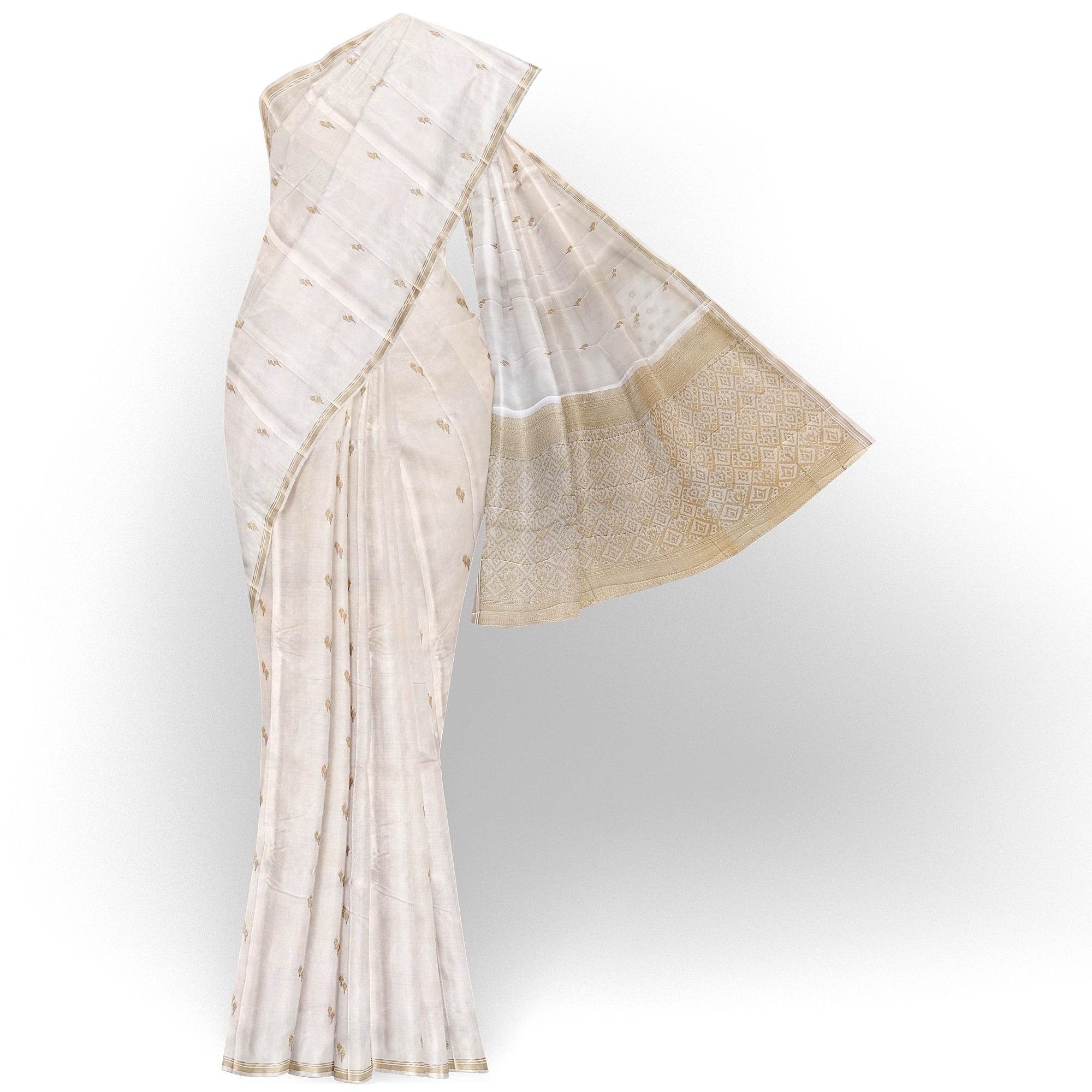 White Semi Banaras Fancy Saree - Graceful Elegance for Every Occasion - New Sudarshan Silks`