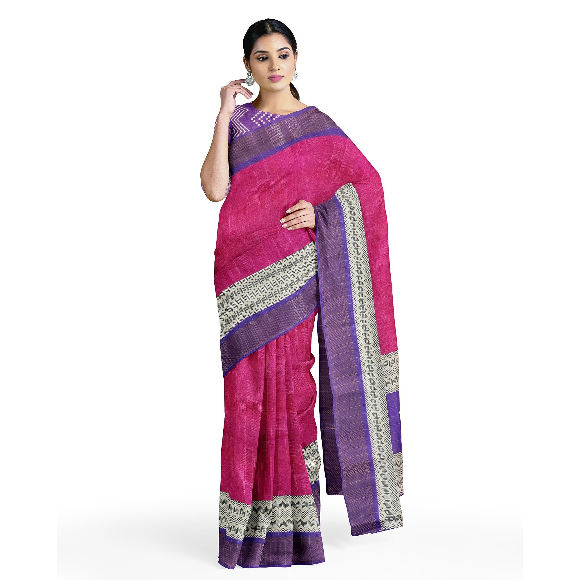 Pink, Lavender & White Semi Mysore Silk Saree - Elegant New Arrival - New Sudarshan Silks`