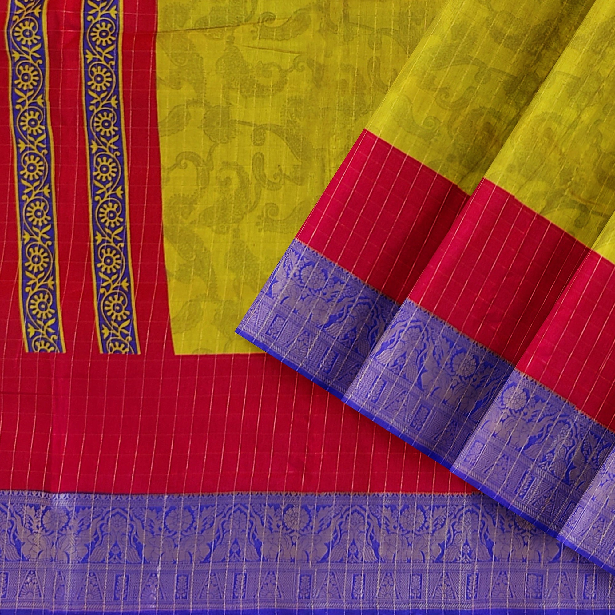 Green, Red, and Purple Semi Mysore Silk Saree - Vibrant New Arrival - New Sudarshan Silks`