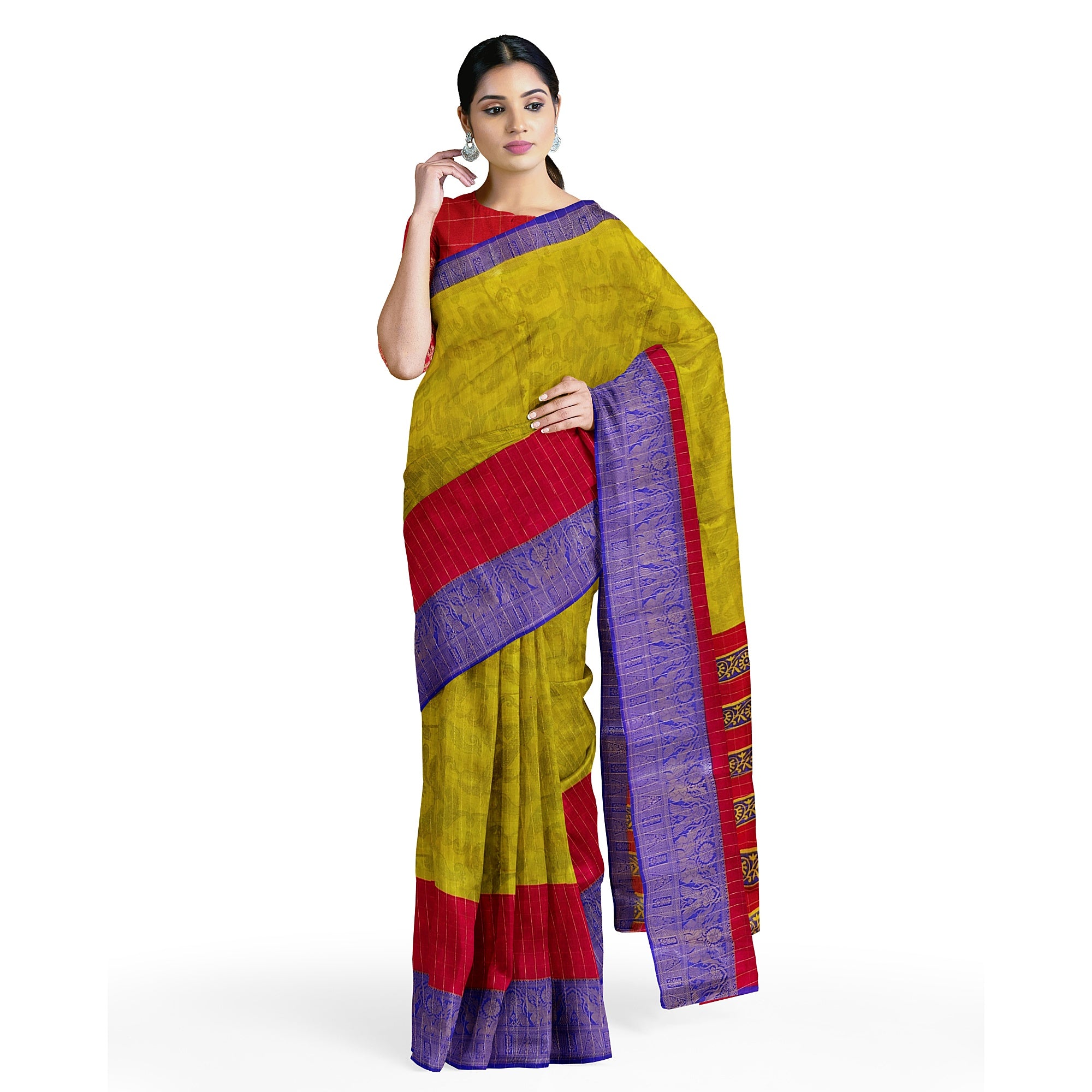Green, Red, and Purple Semi Mysore Silk Saree - Vibrant New Arrival - New Sudarshan Silks`