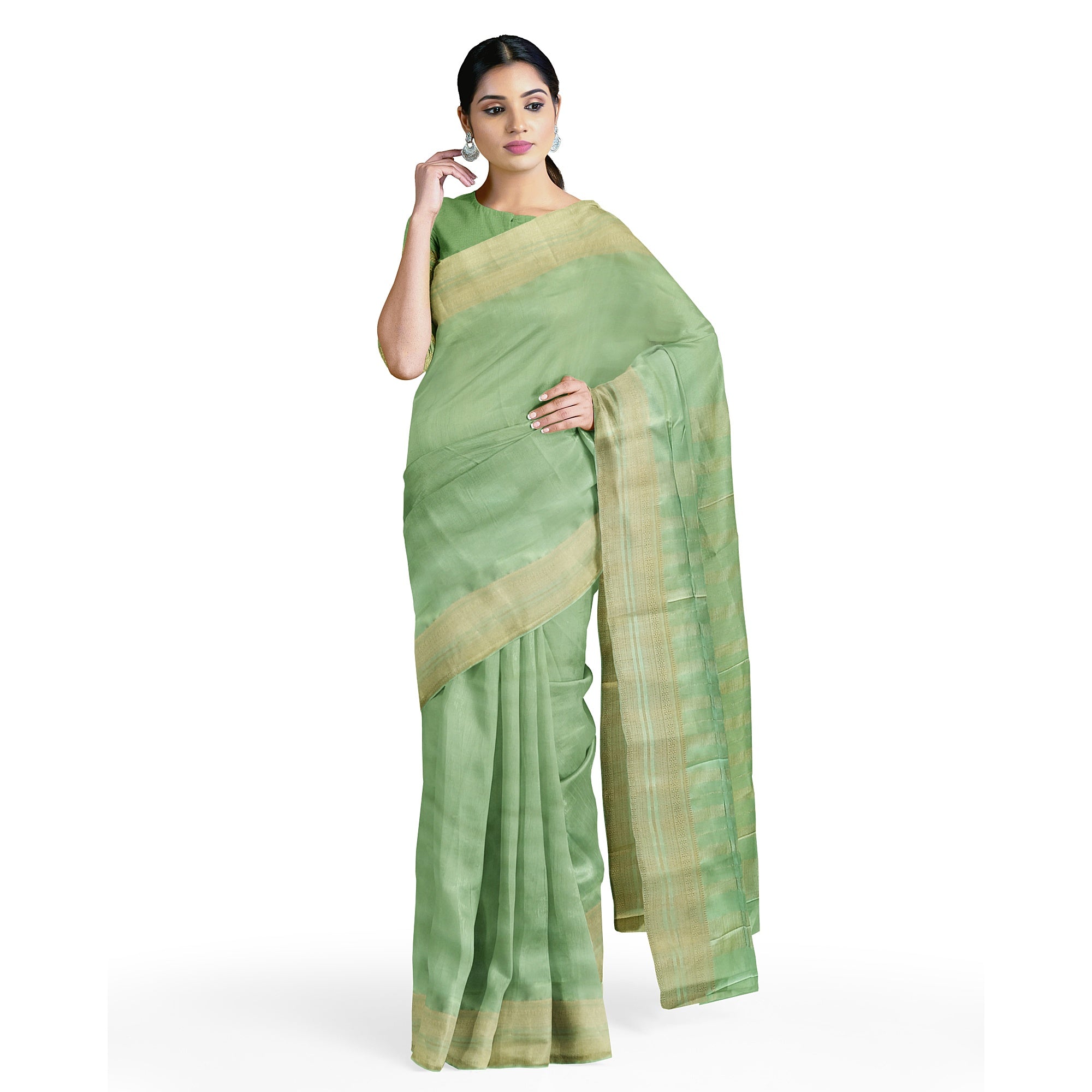 Pista Green Semi Mysore Silk Saree - Elegant and Timeless New Arrival - New Sudarshan Silks`