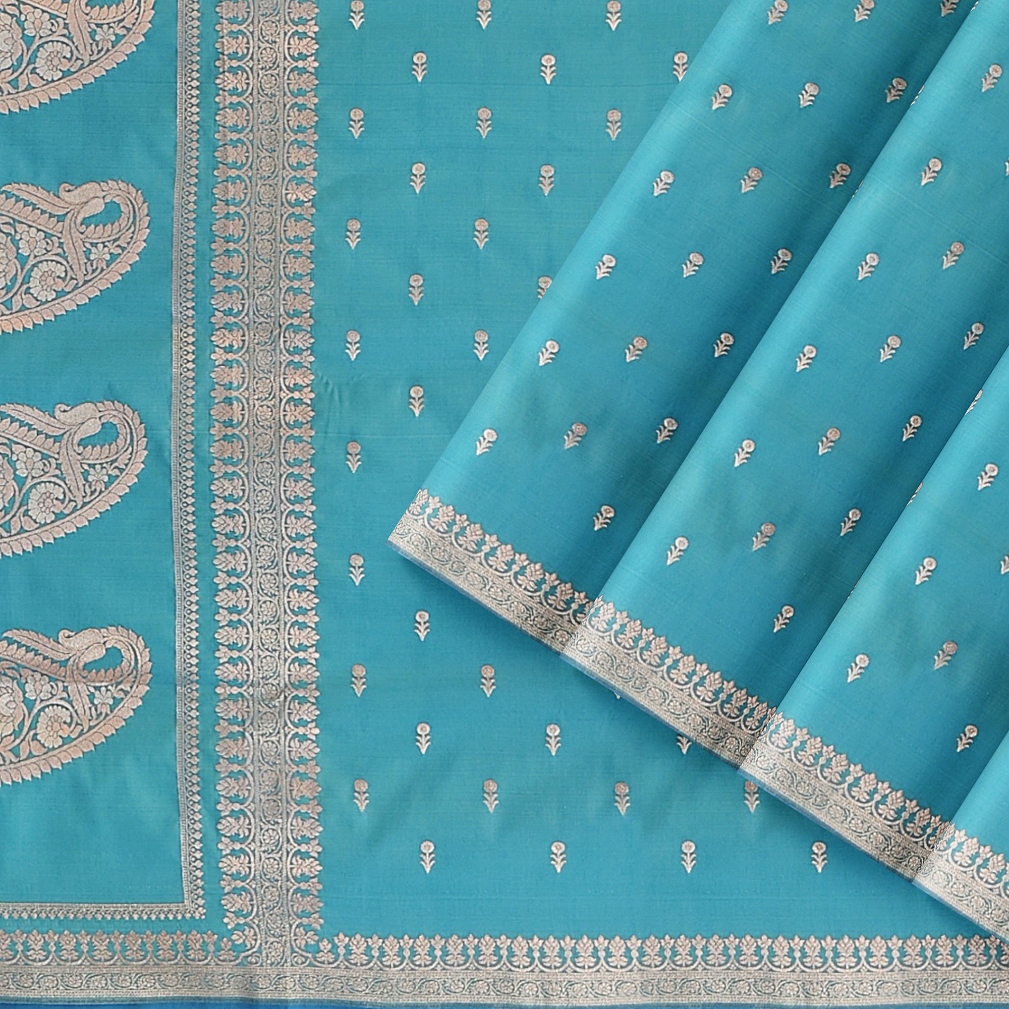 Sky Blue Semi Banaras Saree - Elegant New Arrival - New Sudarshan Silks`