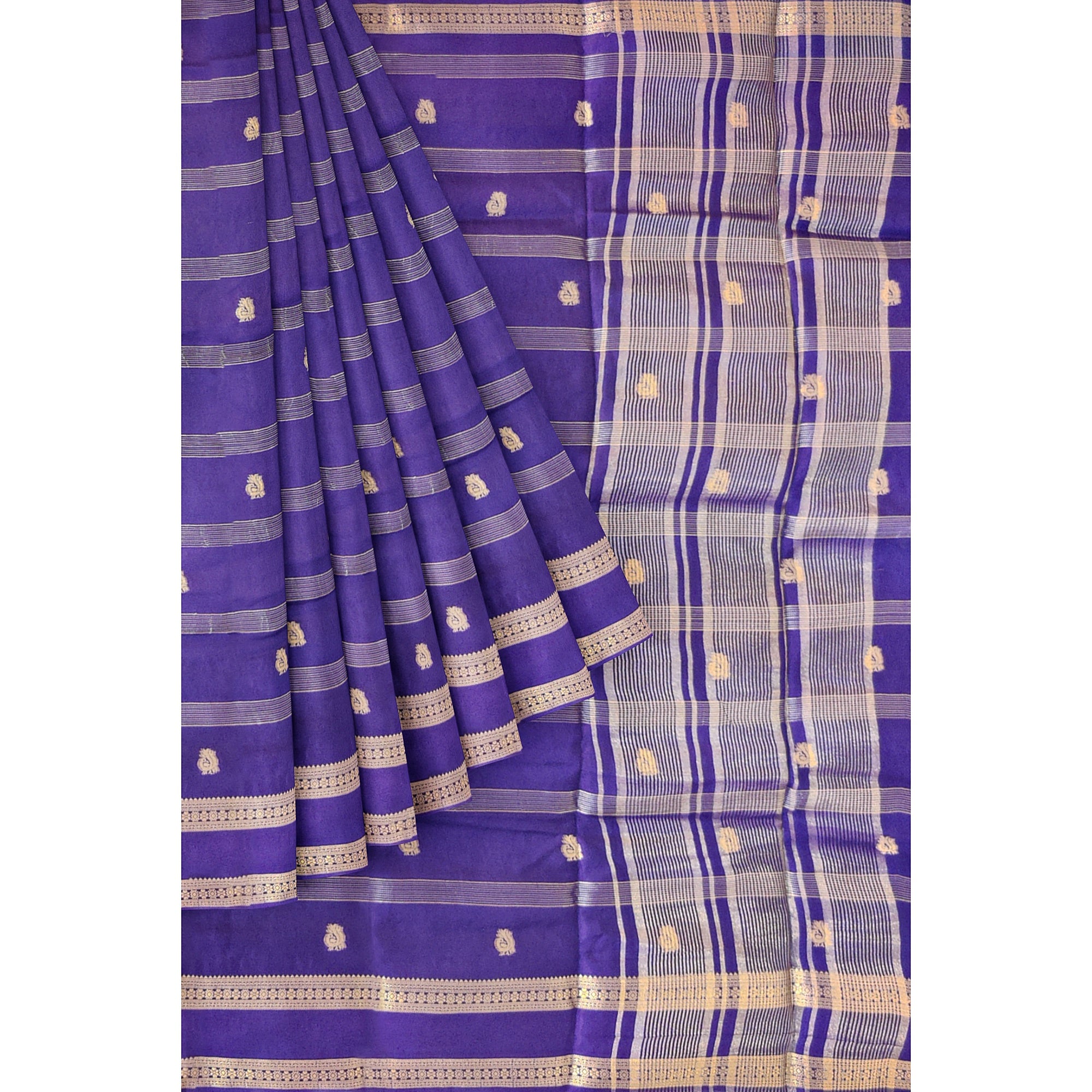 Purple Semi Mysore Silk Saree with Sky Blue Blouse - Elegant New Arrival - New Sudarshan Silks`