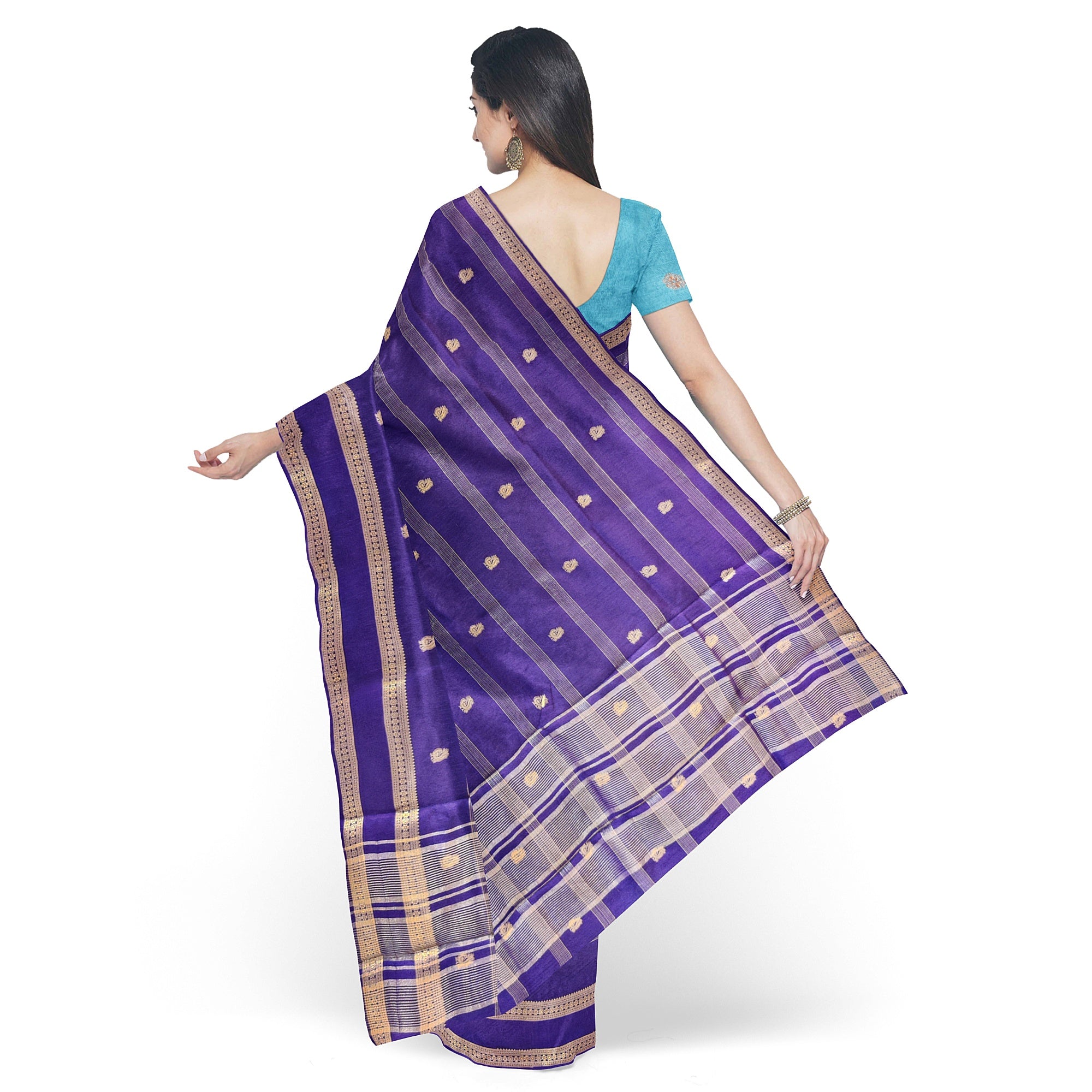 Purple Semi Mysore Silk Saree with Sky Blue Blouse - Elegant New Arrival - New Sudarshan Silks`