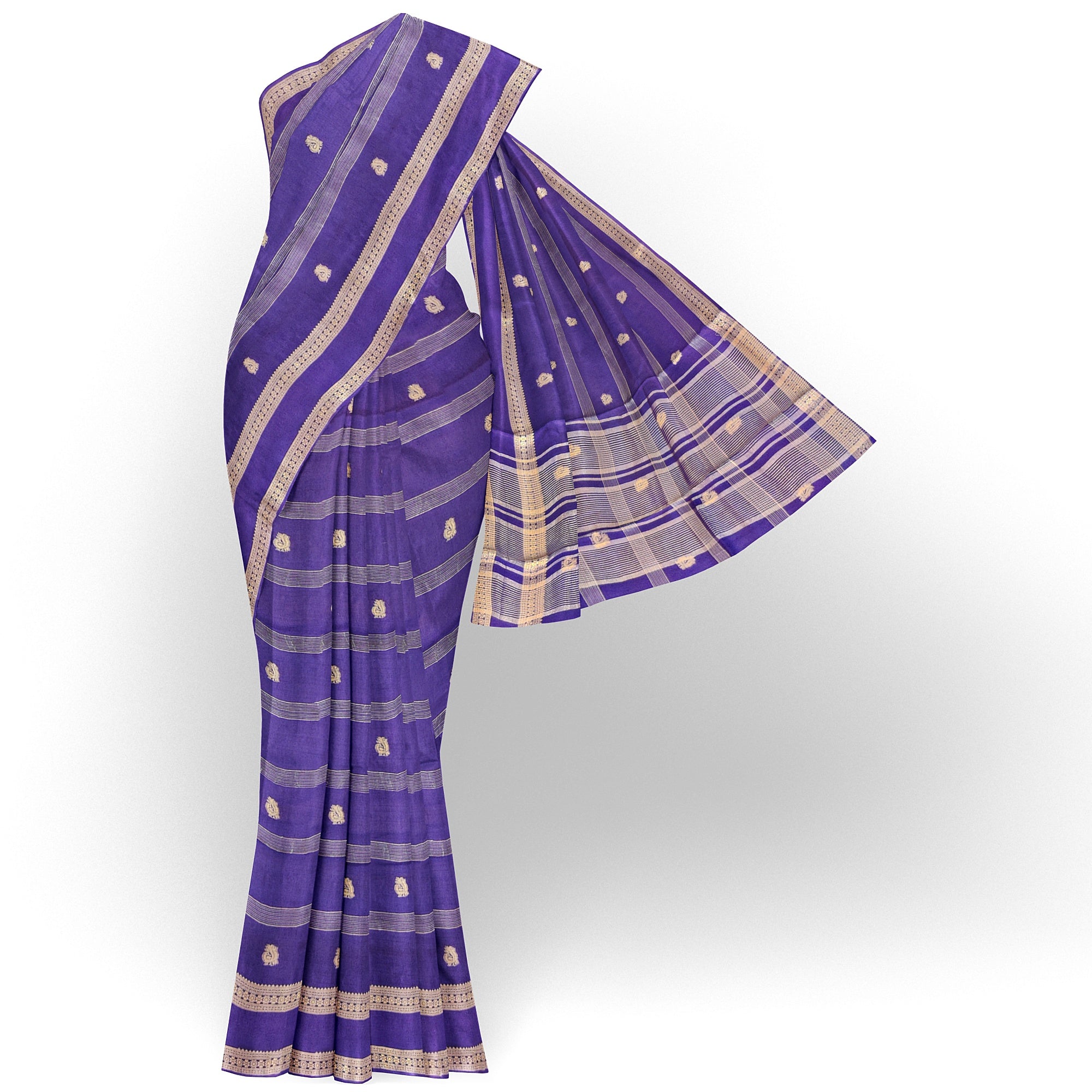 Purple Semi Mysore Silk Saree with Sky Blue Blouse - Elegant New Arrival - New Sudarshan Silks`