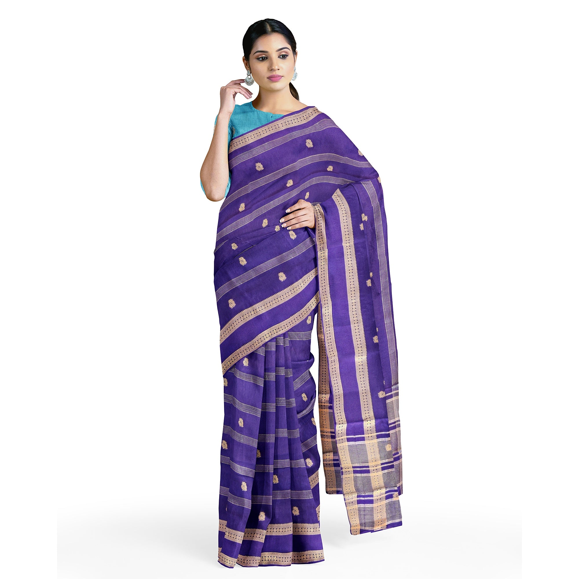 Purple Semi Mysore Silk Saree with Sky Blue Blouse - Elegant New Arrival - New Sudarshan Silks`