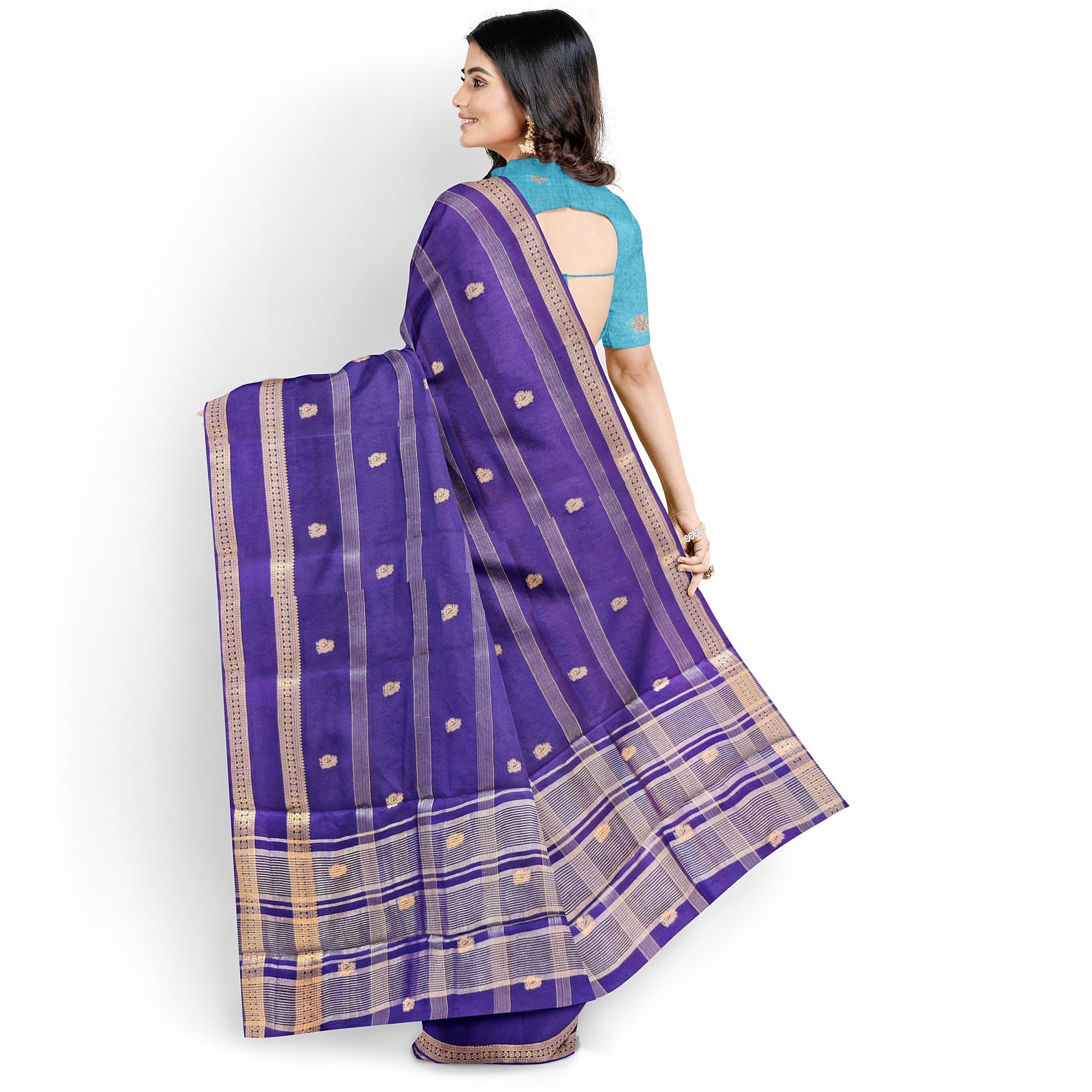 Purple Semi Mysore Silk Saree with Sky Blue Blouse - Elegant New Arrival - New Sudarshan Silks`