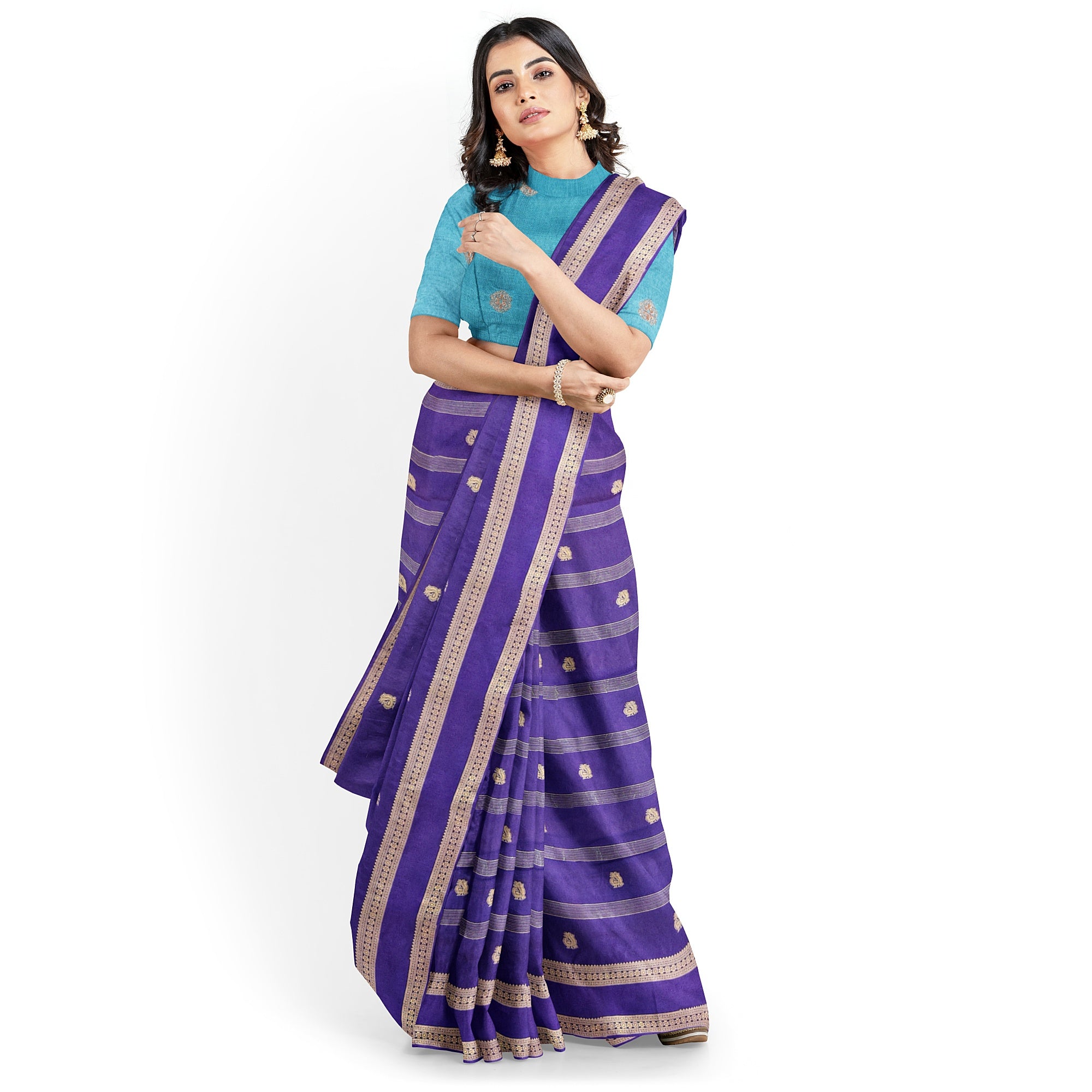 Purple Semi Mysore Silk Saree with Sky Blue Blouse - Elegant New Arrival - New Sudarshan Silks`