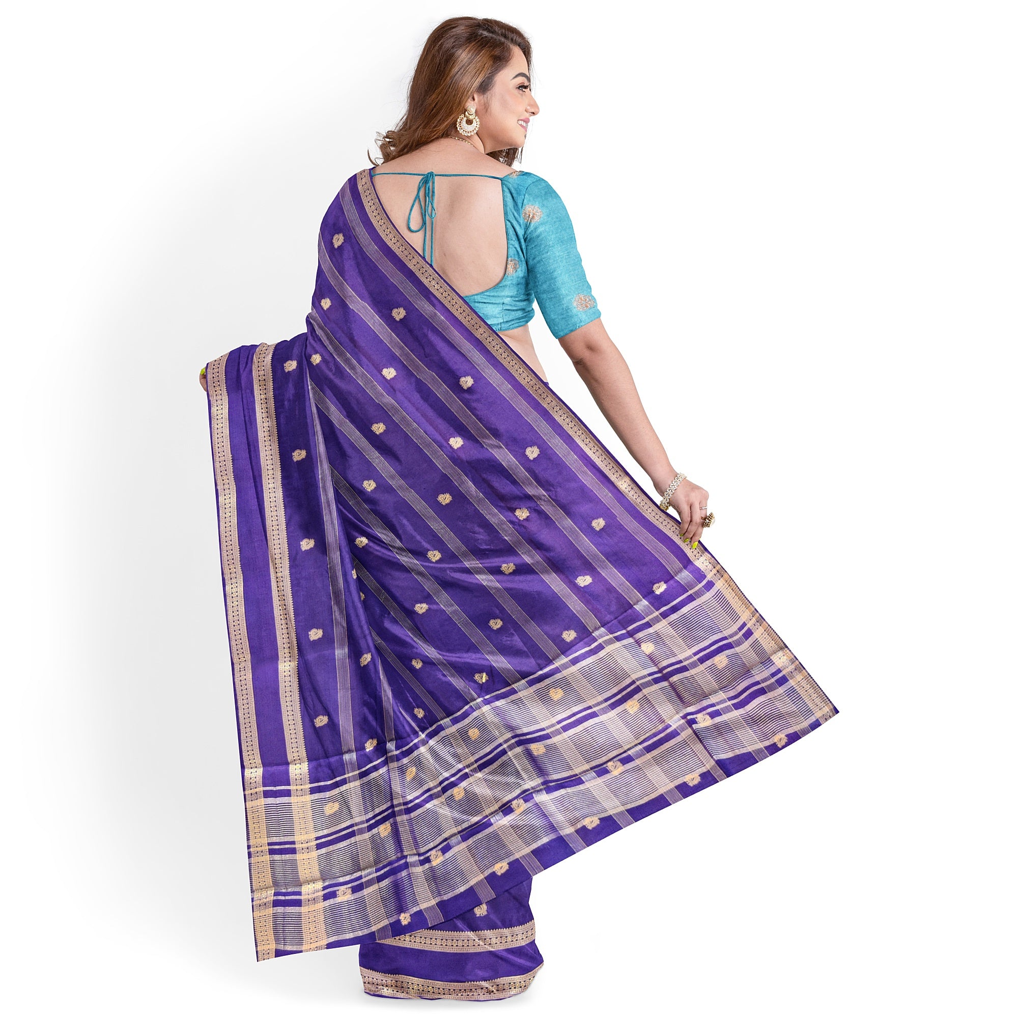 Purple Semi Mysore Silk Saree with Sky Blue Blouse - Elegant New Arrival - New Sudarshan Silks`
