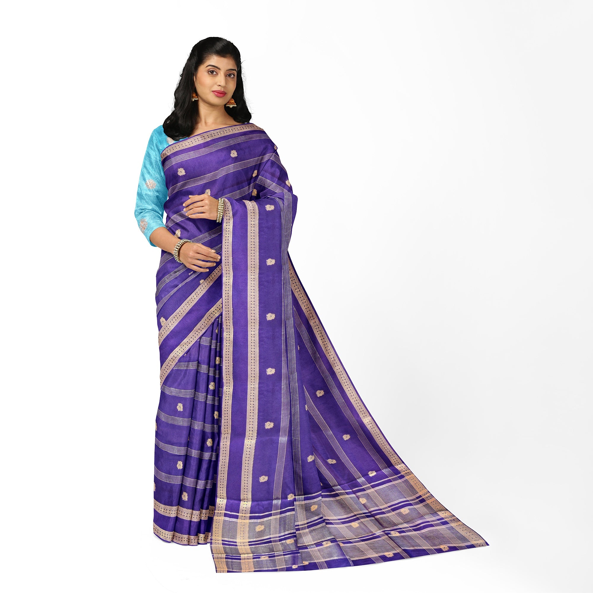 Purple Semi Mysore Silk Saree with Sky Blue Blouse - Elegant New Arrival - New Sudarshan Silks`