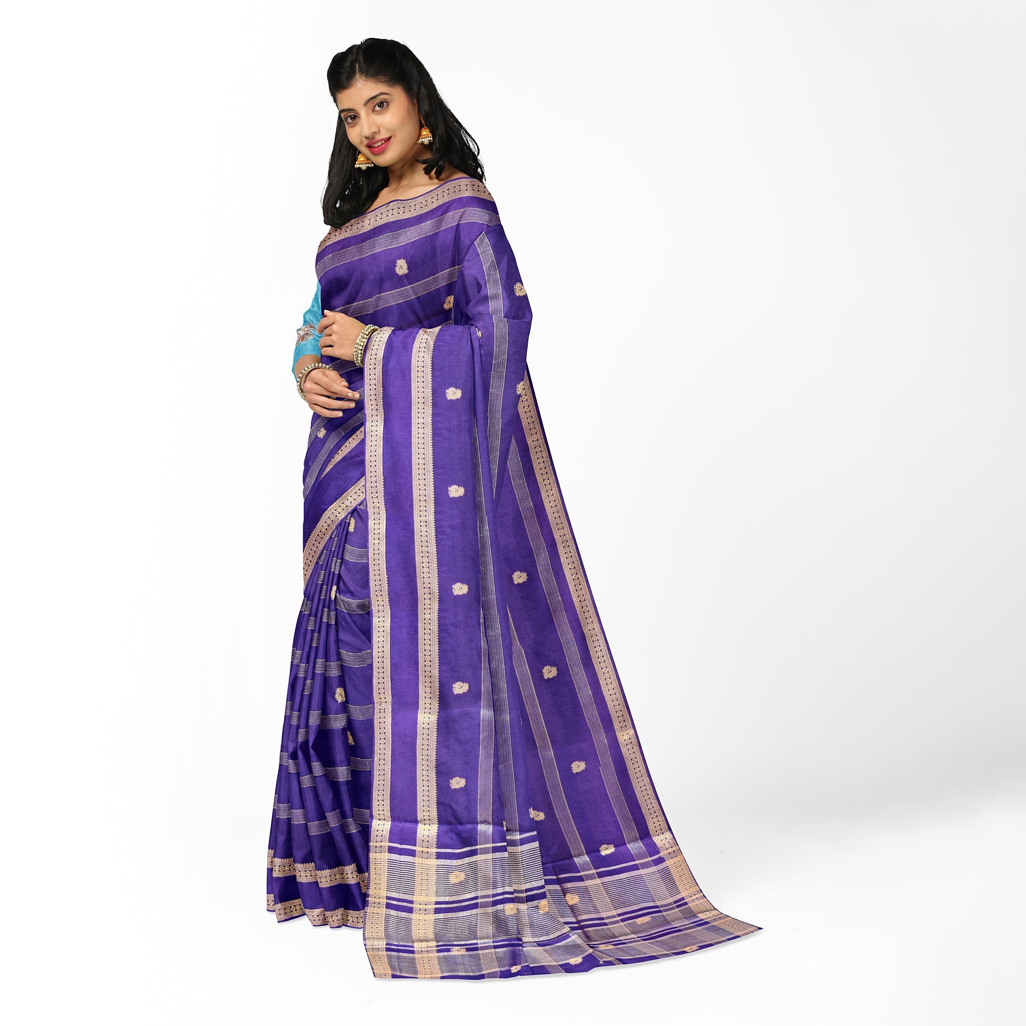 Purple Semi Mysore Silk Saree with Sky Blue Blouse - Elegant New Arrival - New Sudarshan Silks`