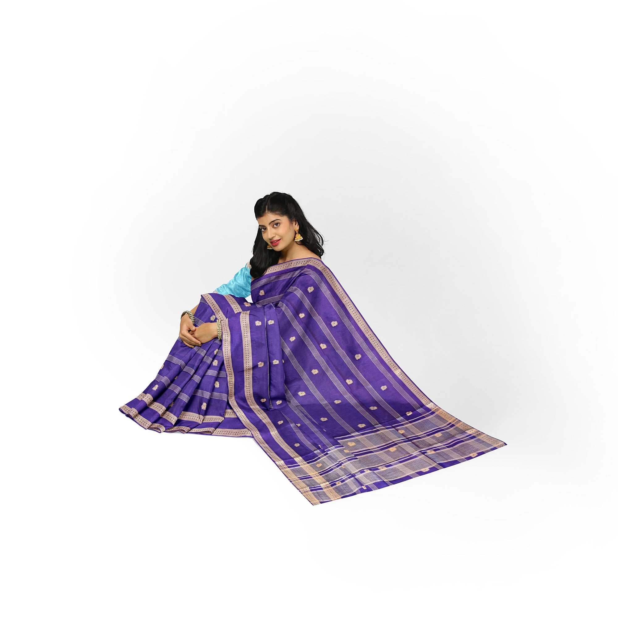 Purple Semi Mysore Silk Saree with Sky Blue Blouse - Elegant New Arrival - New Sudarshan Silks`