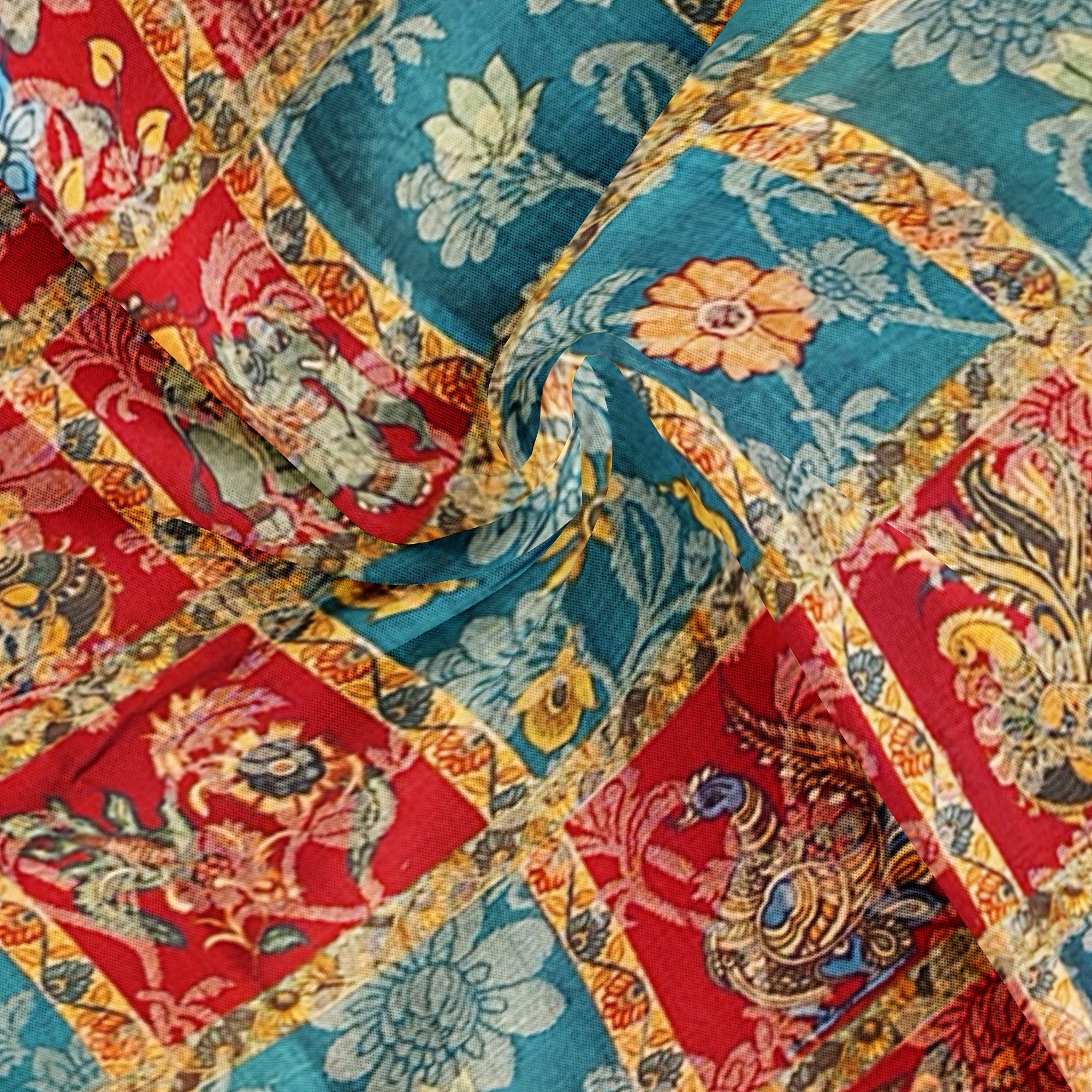 Green Kalamkari Organza Pure Silk Saree with Gold Zari Border – Traditional Handloom Saree Online - New Sudarshan Silks`