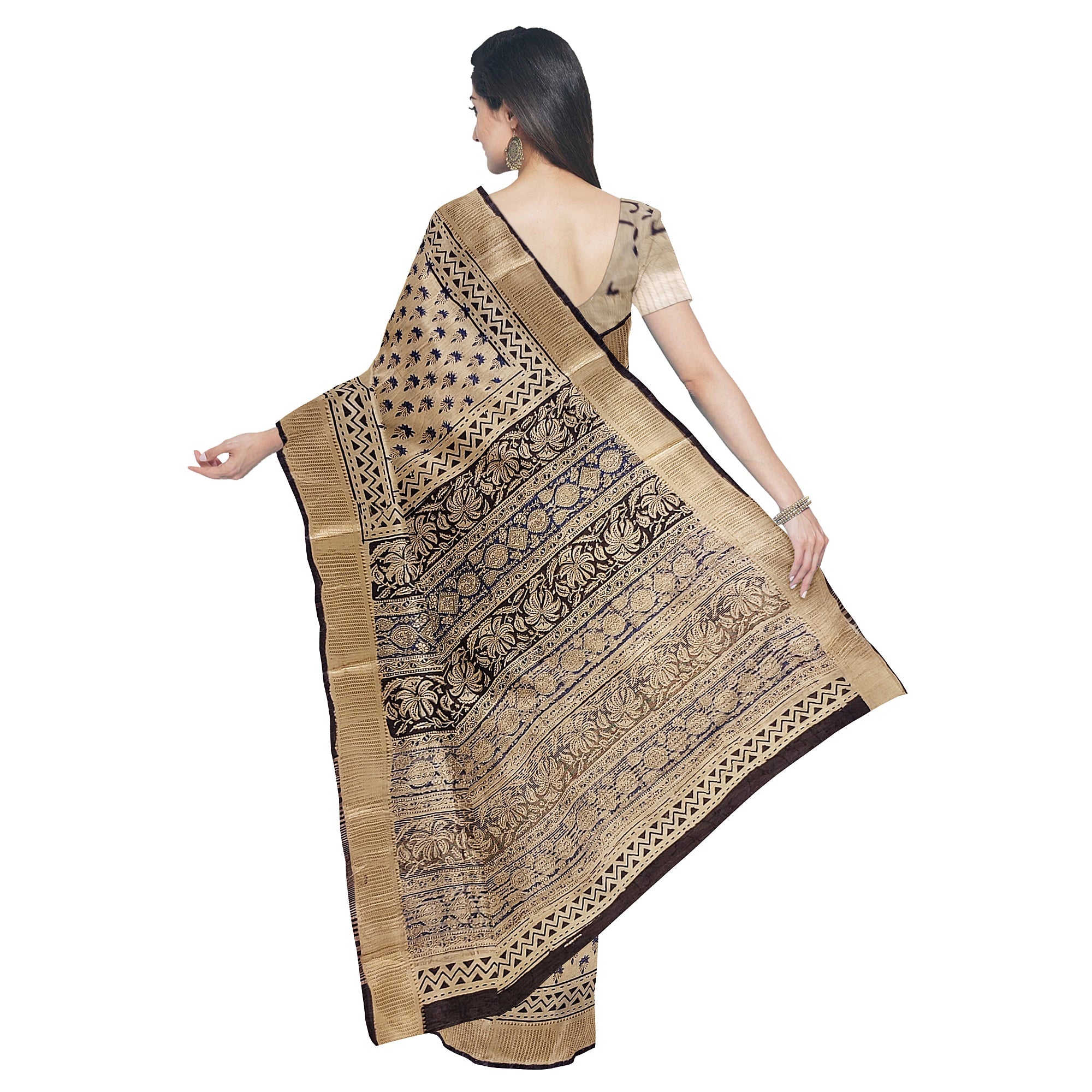 Cream Saree – Blue Printed Design – Shop Online