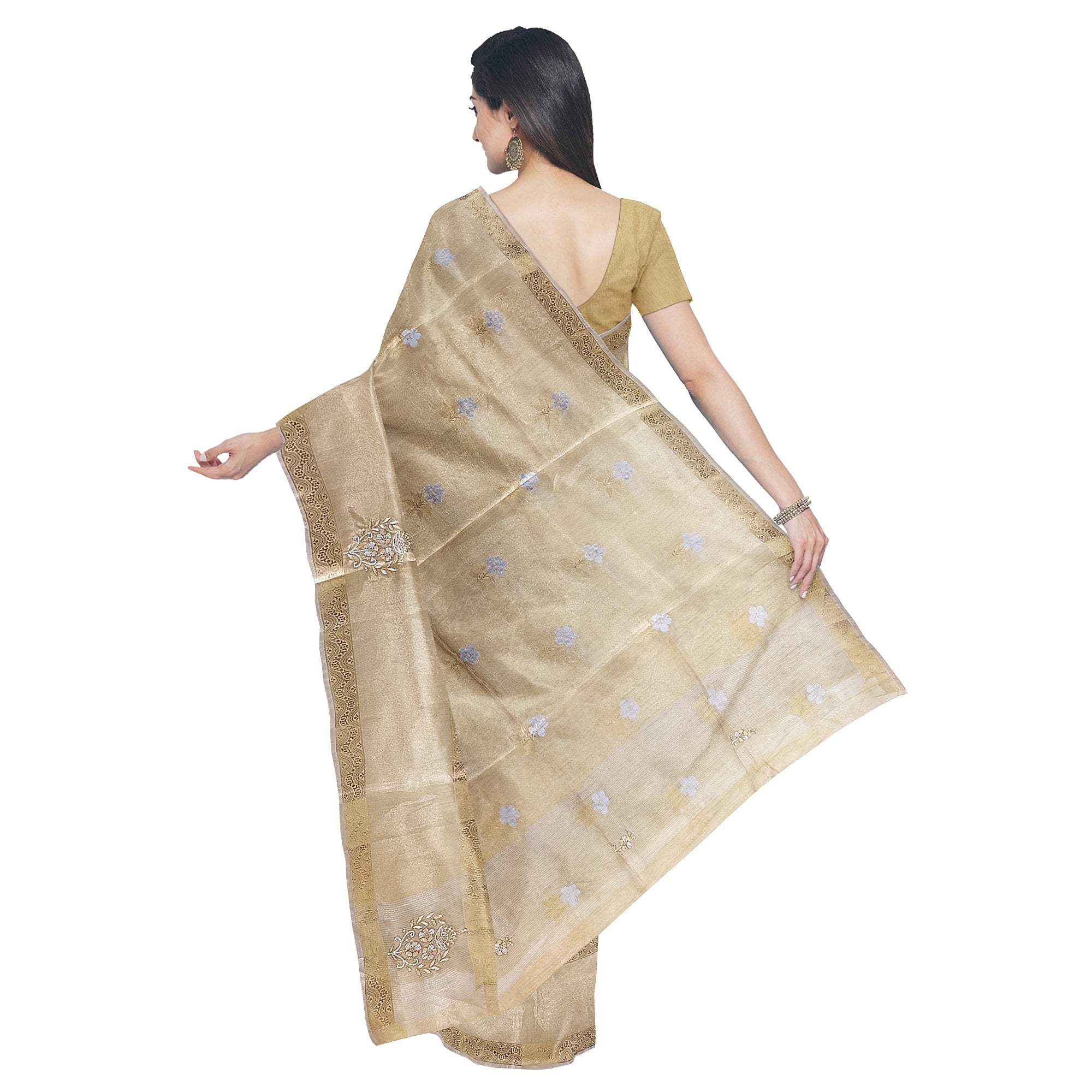 Gold Tissue Embroidered Saree – Beaded Wedding Collection – Shop Online