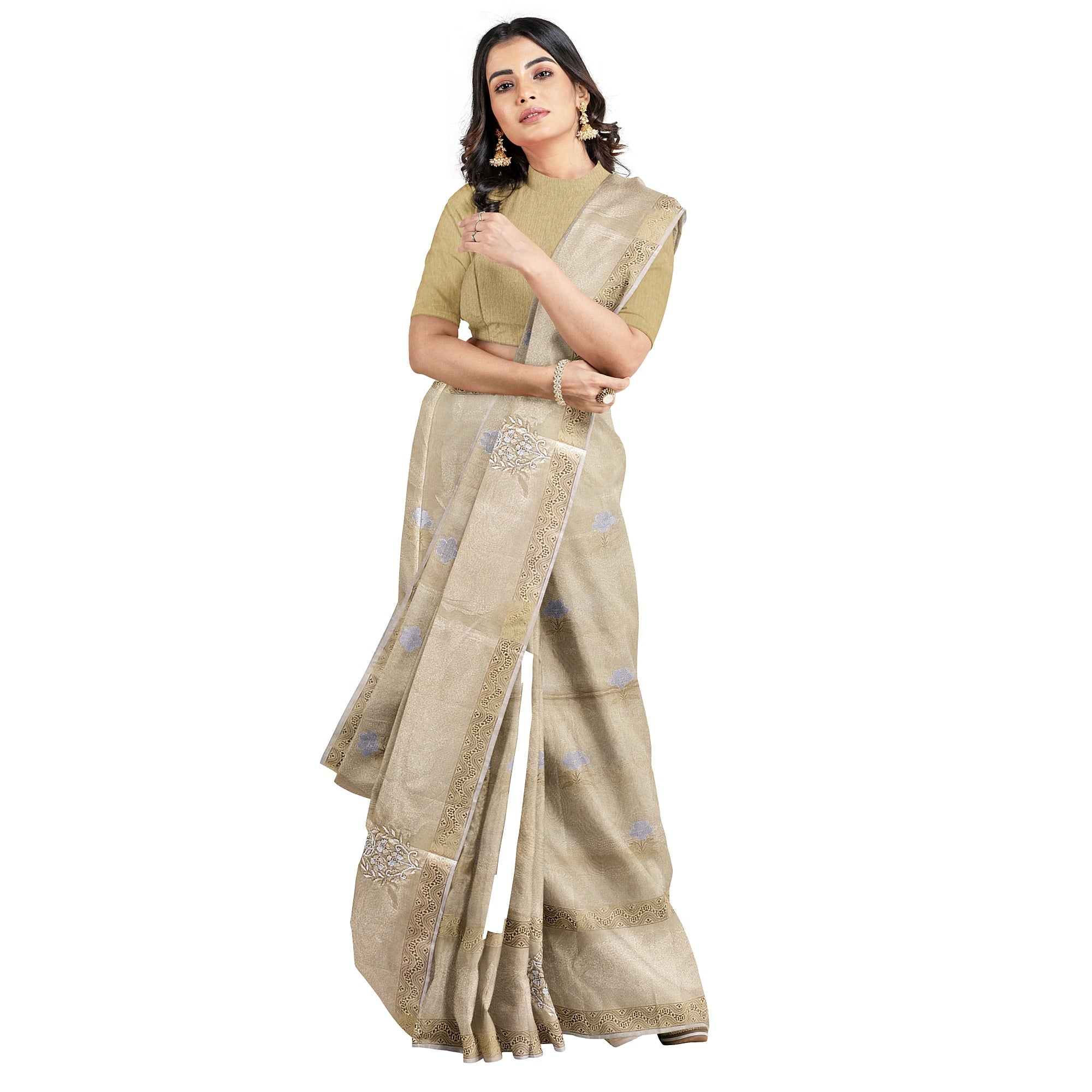 Gold Tissue Embroidered Saree – Beaded Wedding Collection – Shop Online