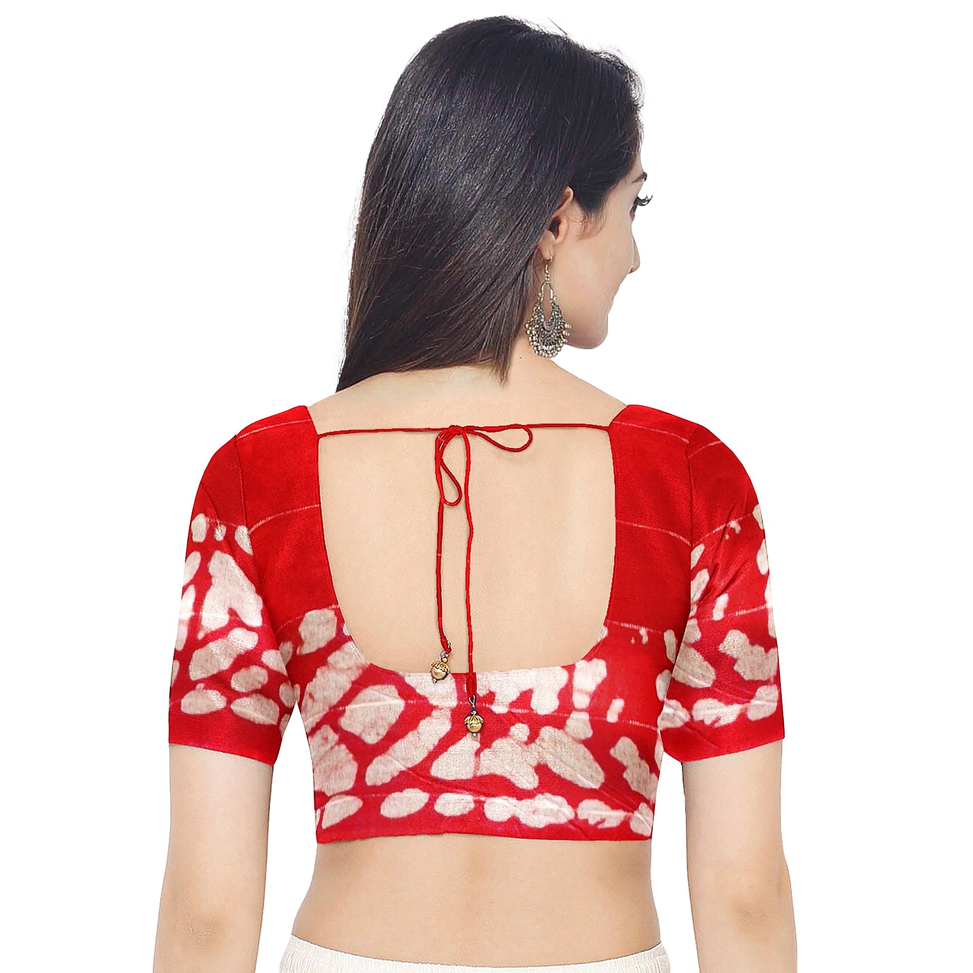 Blue Batik Print Saree – Red Border – Shop Online