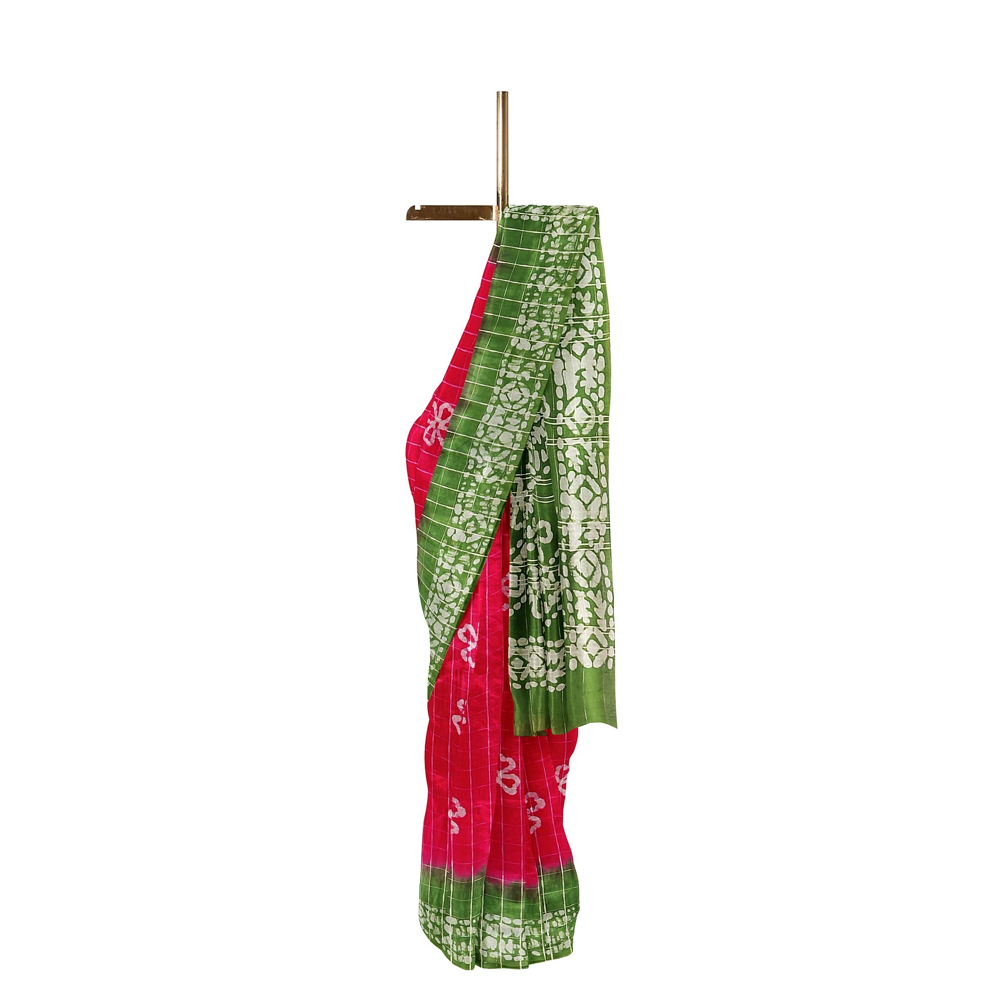 Pink Batik Print Saree – Parrot Green Border – Shop Online