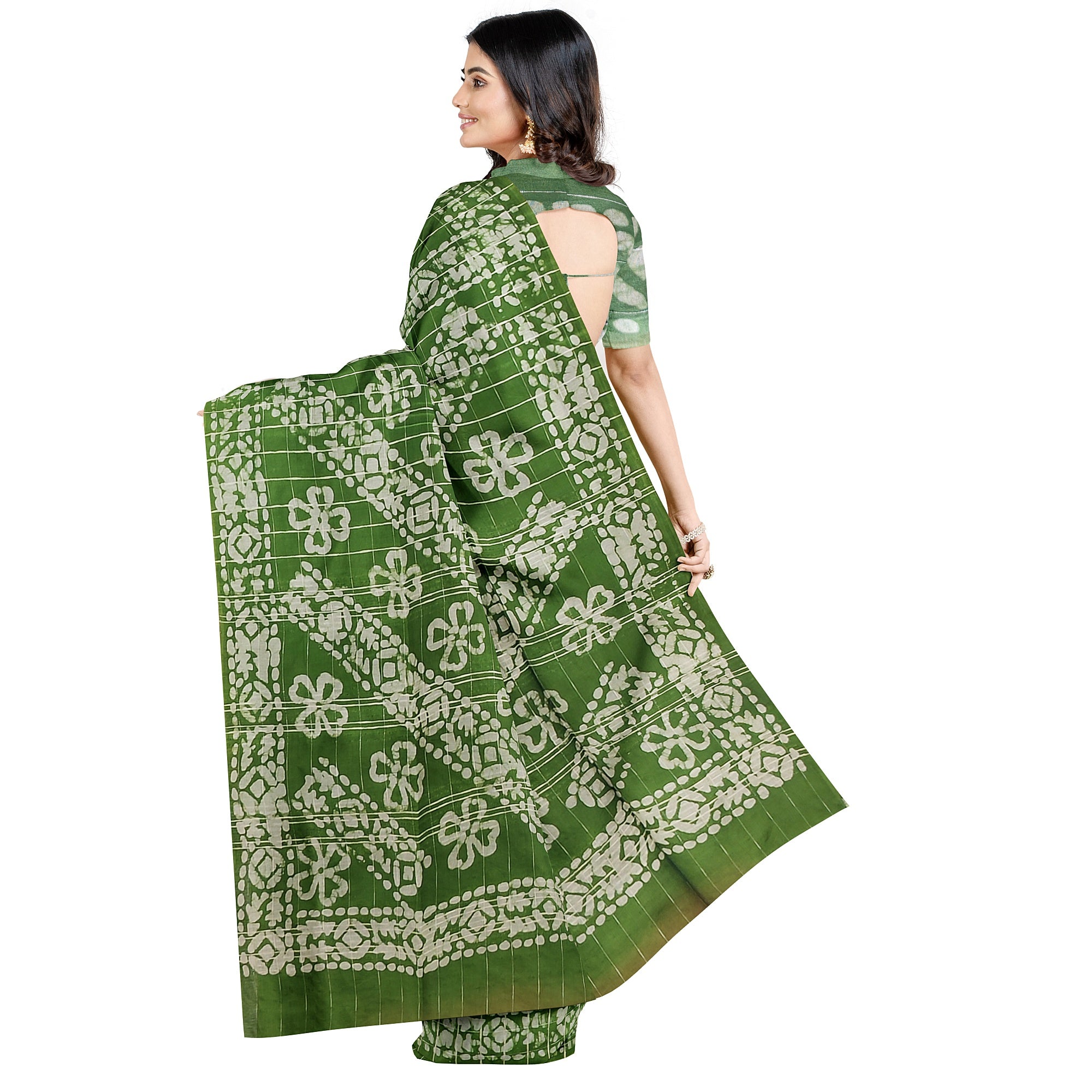 Pink Batik Print Saree – Parrot Green Border – Shop Online