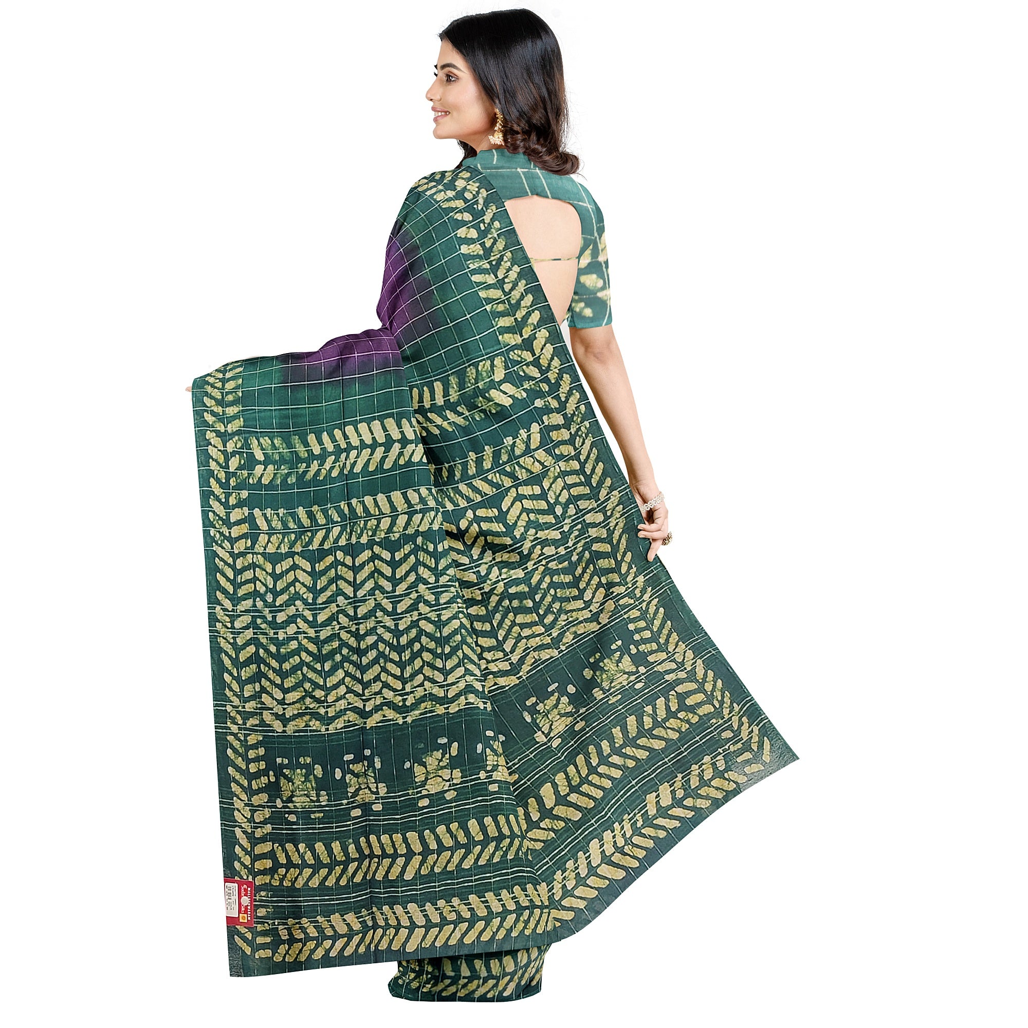 Purple Batik Print Saree – Green Border – Shop Online