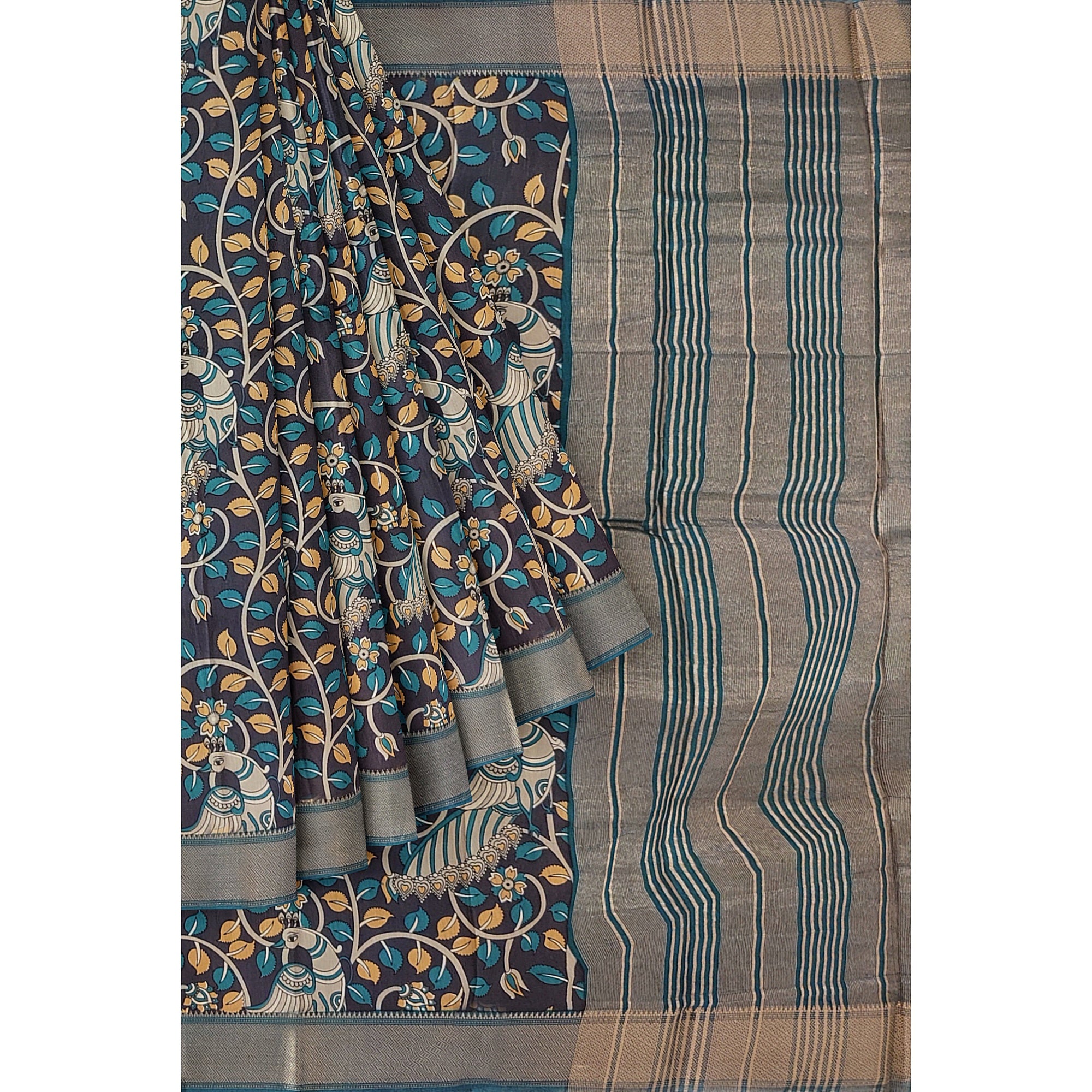 Printed Raw Silk Saree with Floral Design – Elegant Designer Saree for Special Occasions