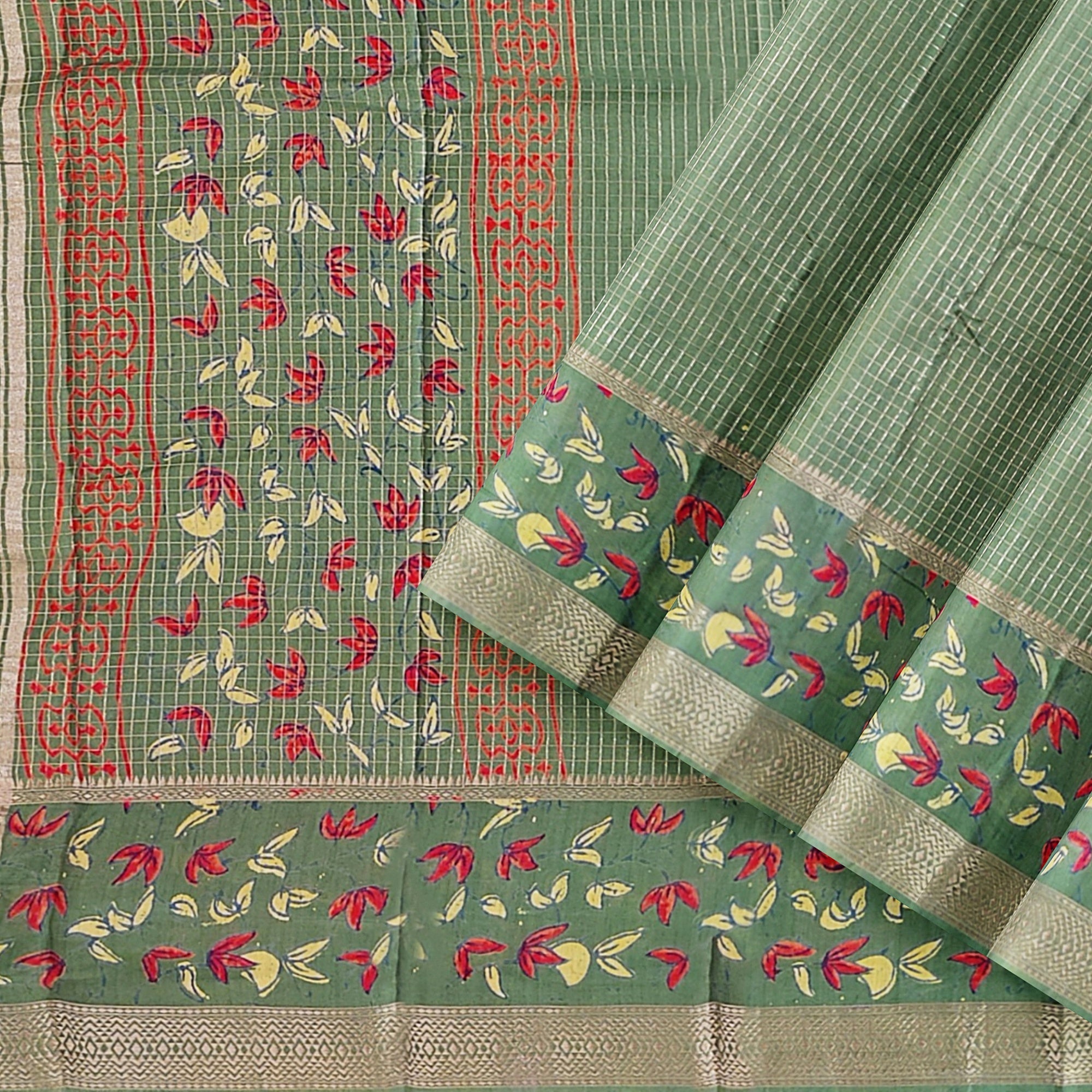 Green Saree with Designer Floral Border – Where Elegance Meets Artistry