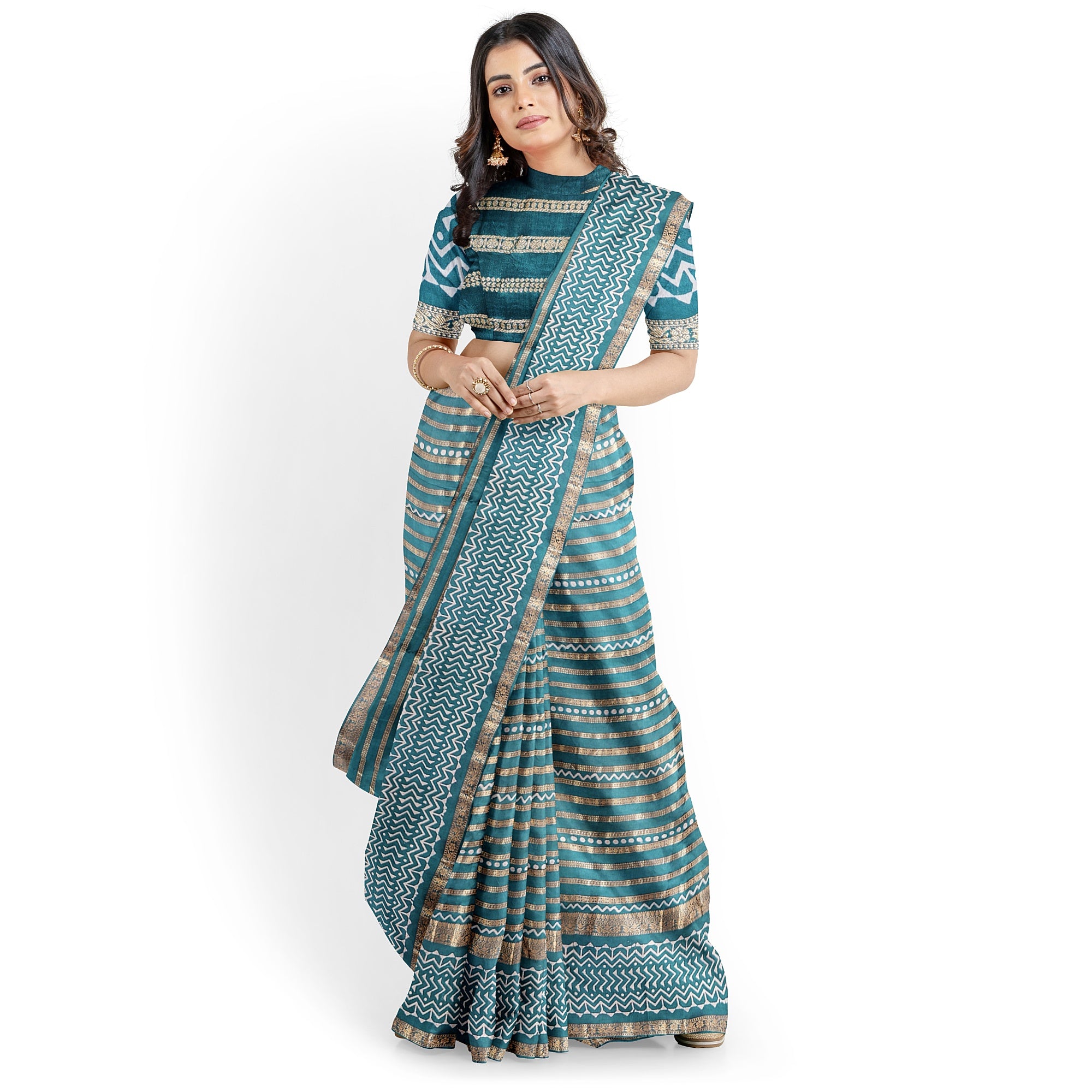Rama Green Fancy Raw Silk Saree with Gold Zari – A Perfect Blend of Tradition and Glamour