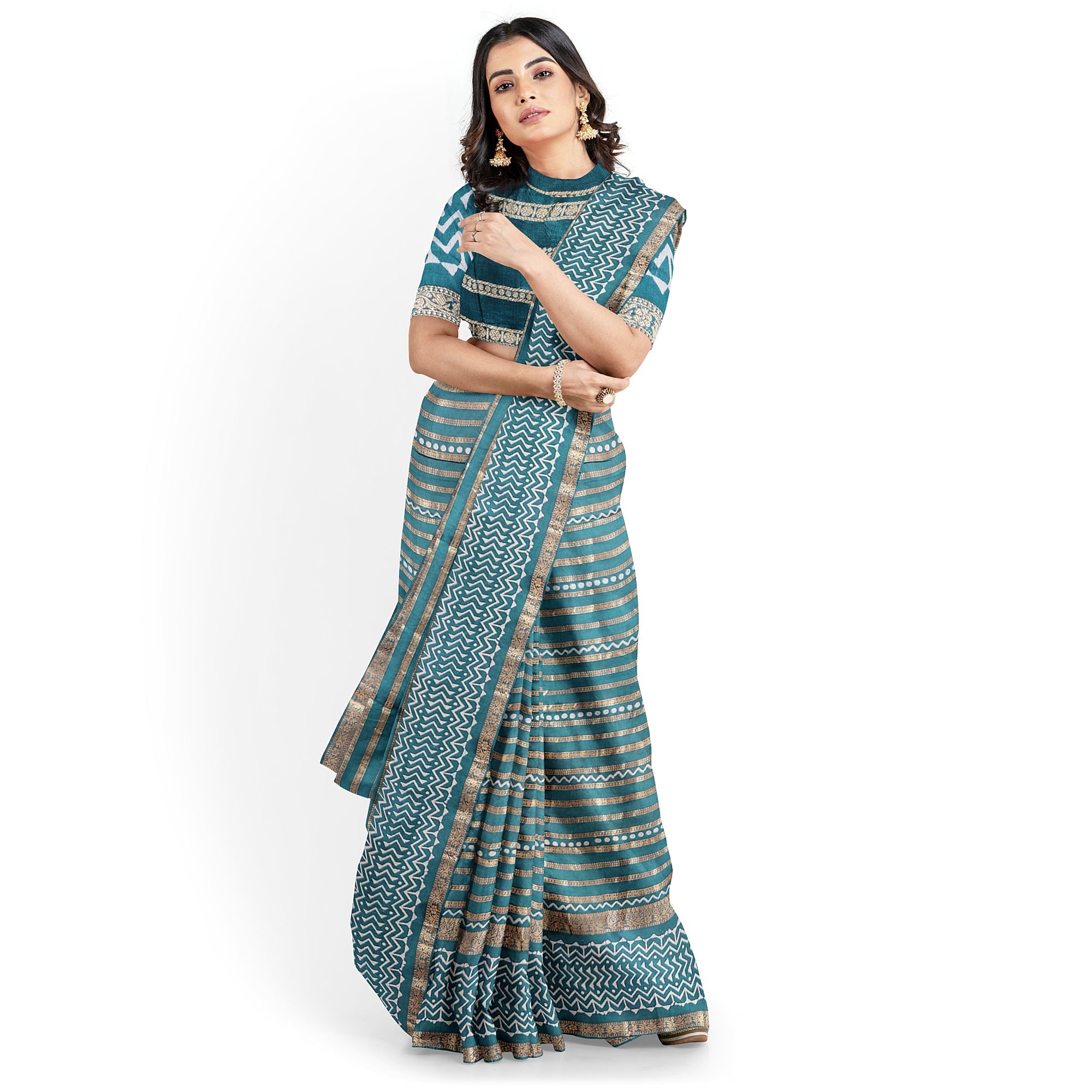 Rama Green Fancy Raw Silk Saree with Gold Zari – A Perfect Blend of Tradition and Glamour