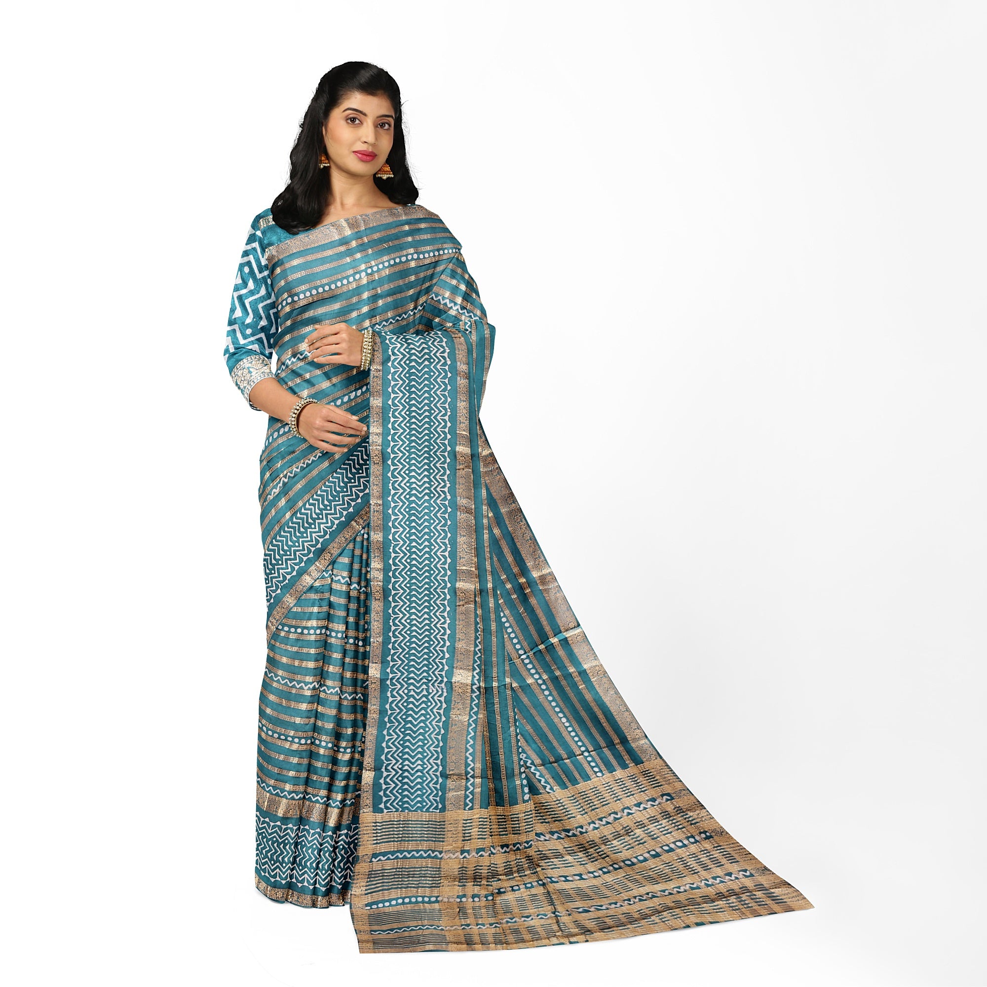 Rama Green Fancy Raw Silk Saree with Gold Zari – A Perfect Blend of Tradition and Glamour
