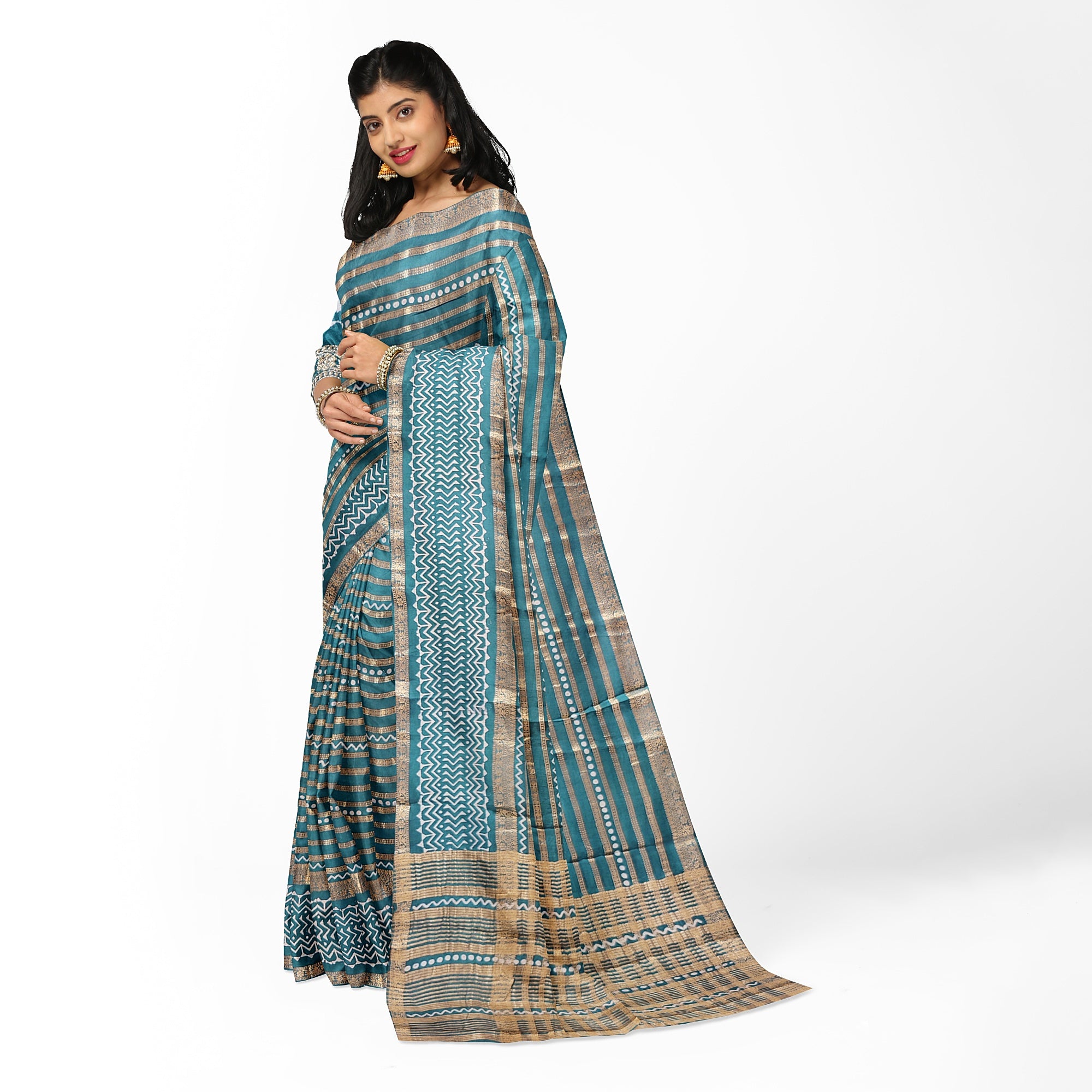 Rama Green Fancy Raw Silk Saree with Gold Zari – A Perfect Blend of Tradition and Glamour