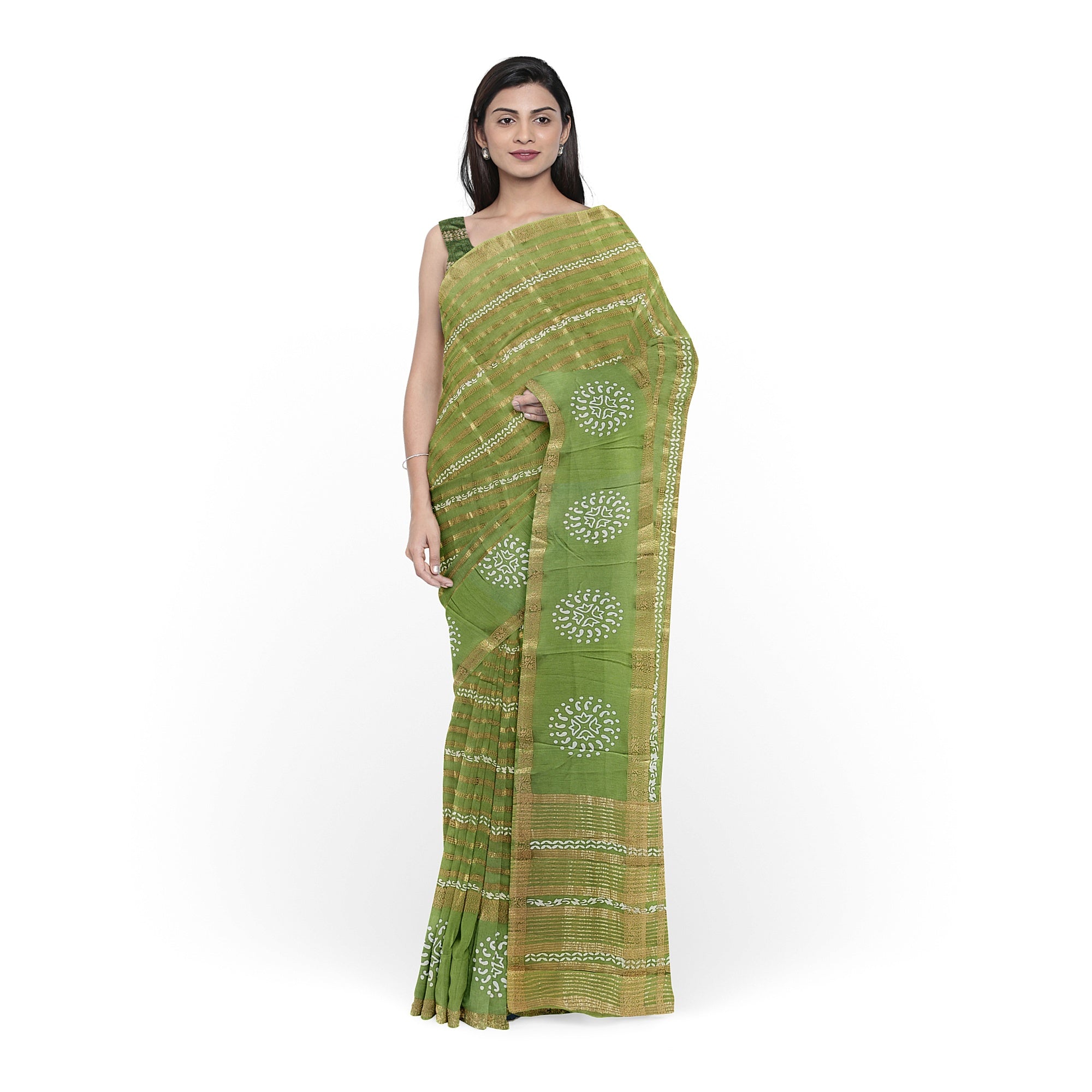 Green Raw Silk Fancy Saree with Printed Border – Sophisticated Charm in Every Thread