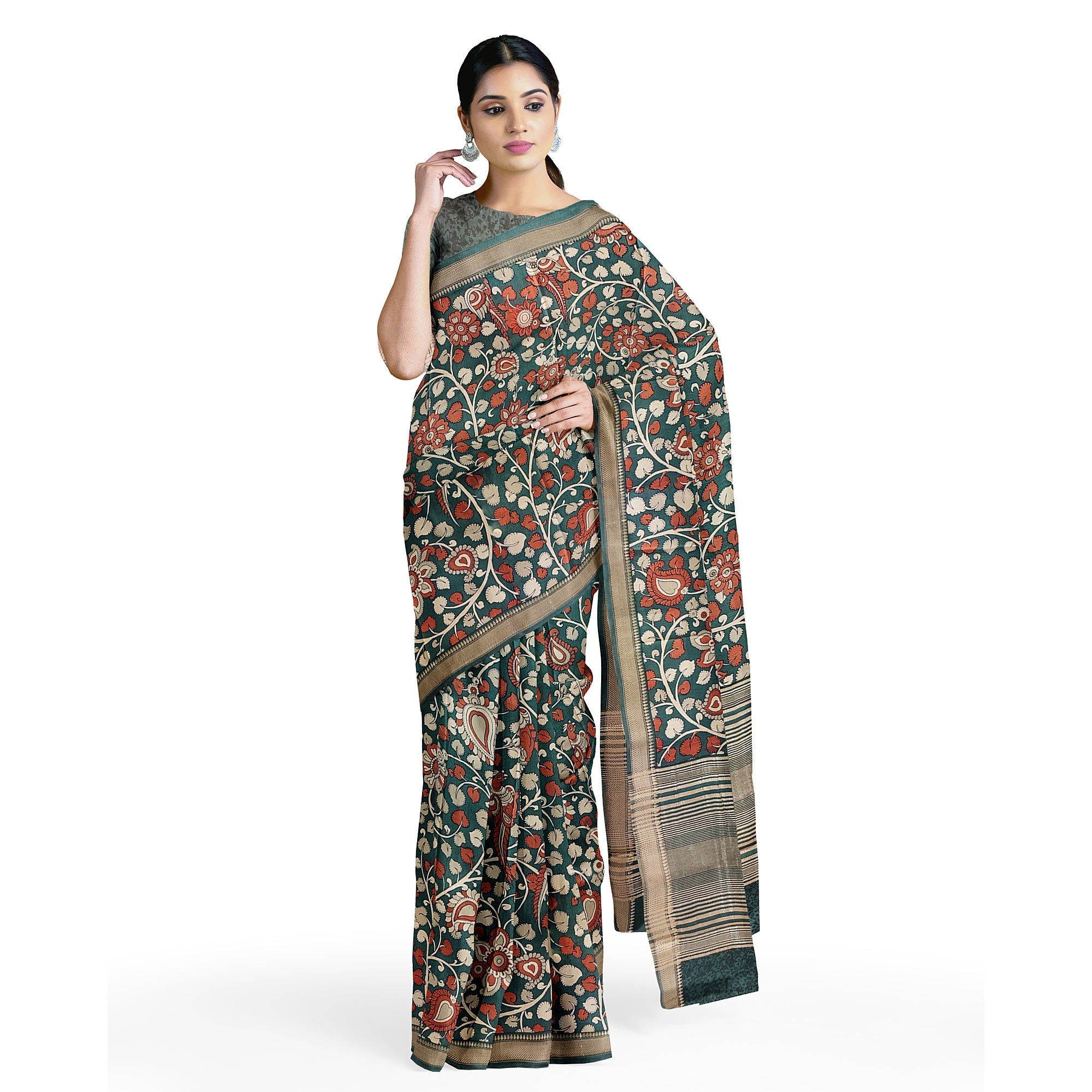 Green Saree with Floral Print – Elegant Designer Saree for Weddings and Festive Occasions